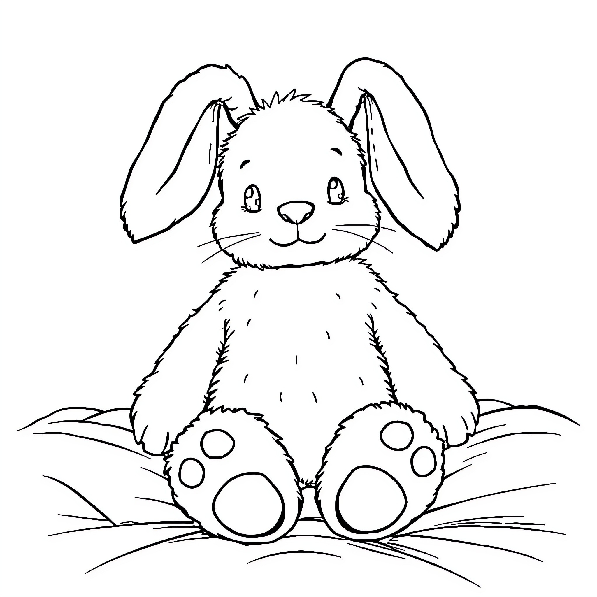 Bunny sitting adorably in the grass Coloring Page (free black-and-white line drawing printable PDF for all, from beginners to advanced learners, including children, teens, adults, and seniors)