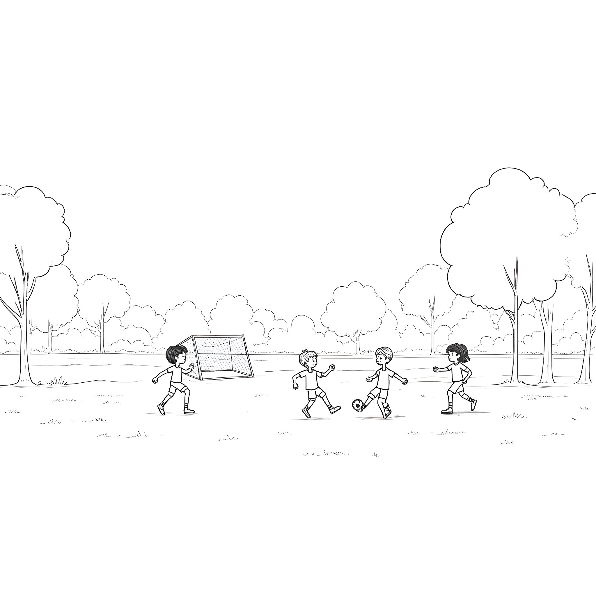 Football players in outdoor field Coloring Page (free black-and-white line drawing printable PDF for all, from beginners to advanced learners, including children, teens, adults, and seniors)