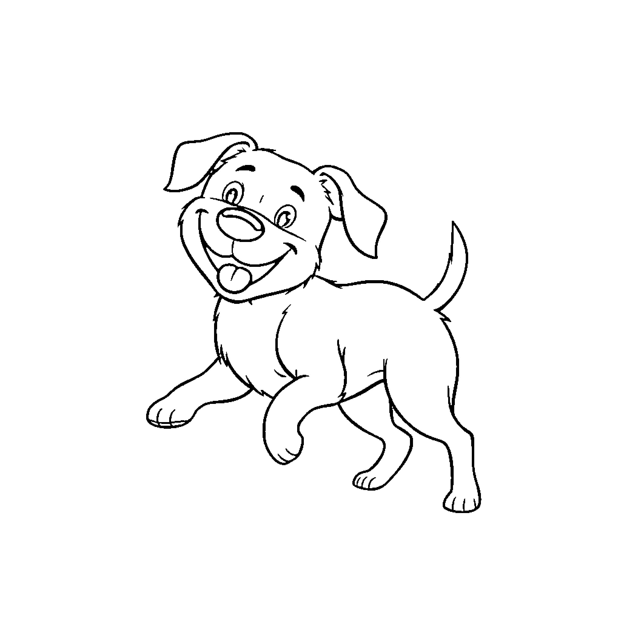 Dog happily smiling and wagging its tail Coloring Page (free black-and-white line drawing printable PDF for all, from beginners to advanced learners, including children, teens, adults, and seniors)