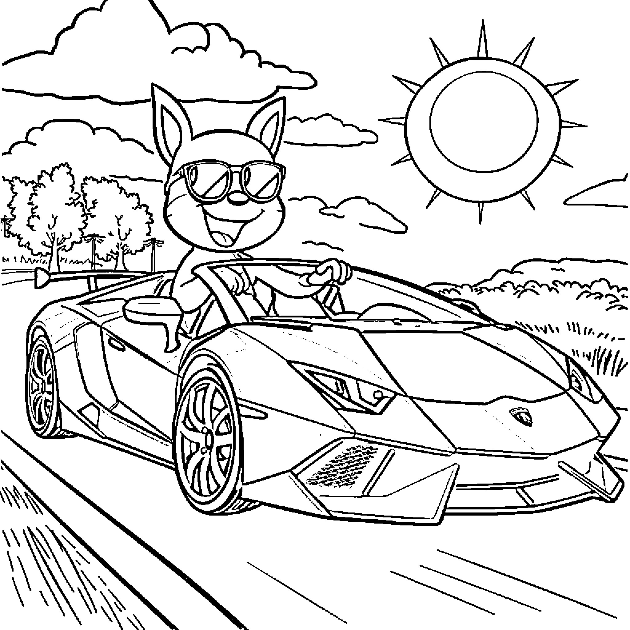 Bluey's Exciting Road Trip Adventure Coloring Page (free black-and-white line drawing printable PDF for all, from beginners to advanced learners, including children, teens, adults, and seniors)