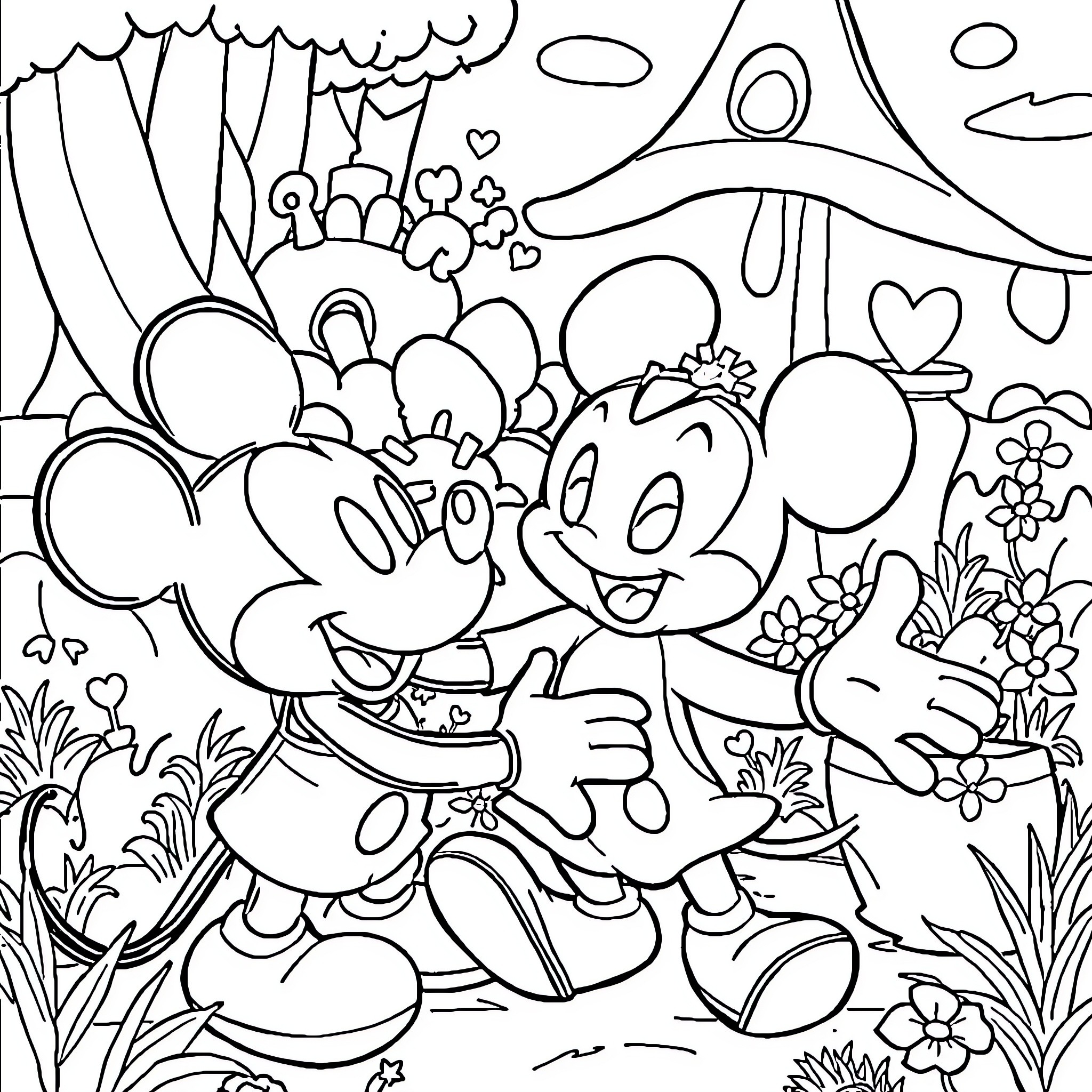 Bluey and Friends Enjoying a Magical Outdoor Adventure Coloring Page (free black-and-white line drawing printable PDF for all, from beginners to advanced learners, including children, teens, adults, and seniors)
