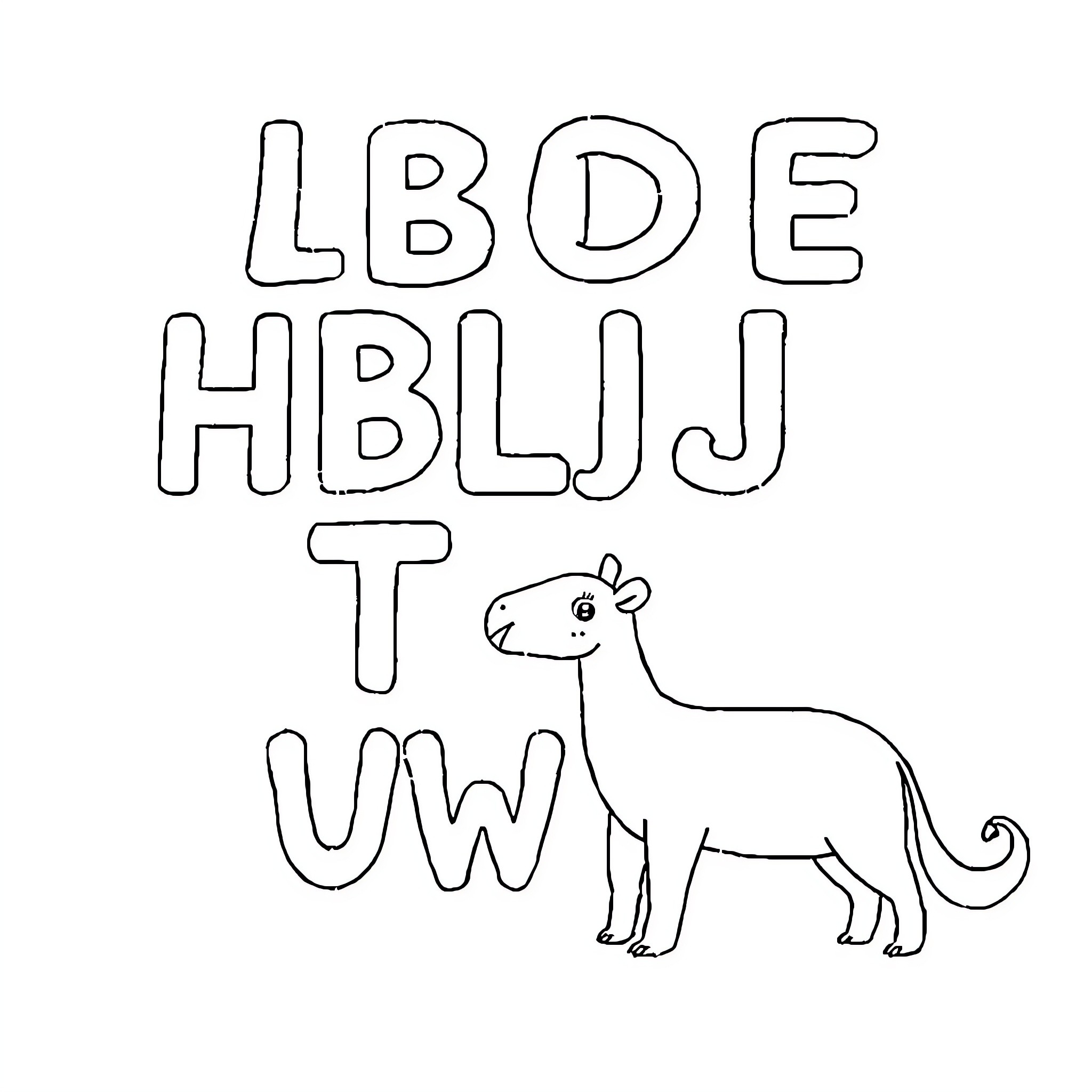 Alphabet animals playing and exploring Coloring Page (free black-and-white line drawing printable PDF for all, from beginners to advanced learners, including children, teens, adults, and seniors)