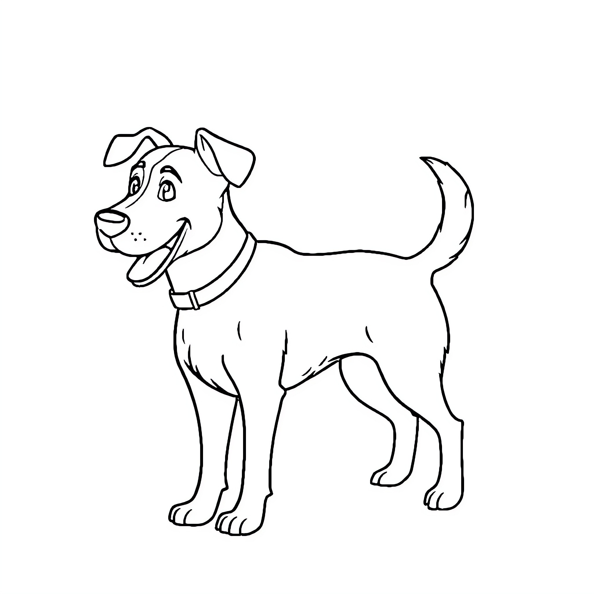 Dog happily wagging its tail Coloring Page (free black-and-white line drawing printable PDF for all, from beginners to advanced learners, including children, teens, adults, and seniors)