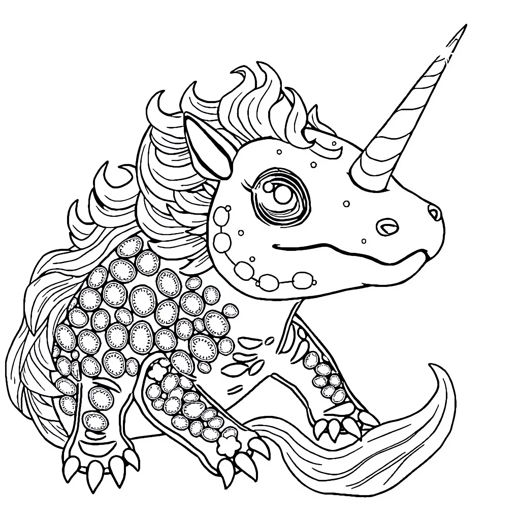 Axolotl with whimsical patterns and expressions Coloring Page (free black-and-white line drawing printable PDF for all, from beginners to advanced learners, including children, teens, adults, and seniors)