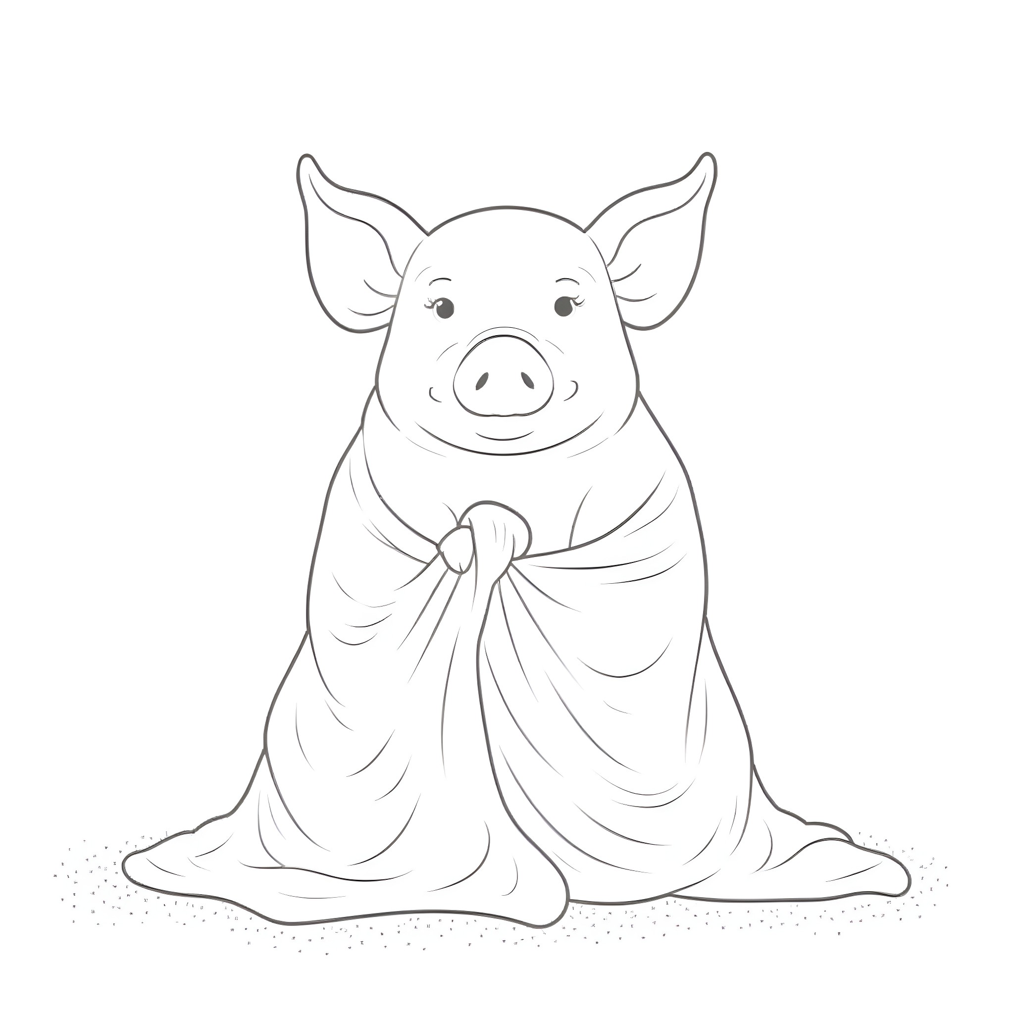 Pig sitting in a blanket Coloring Page (free black-and-white line drawing printable PDF for all, from beginners to advanced learners, including children, teens, adults, and seniors)