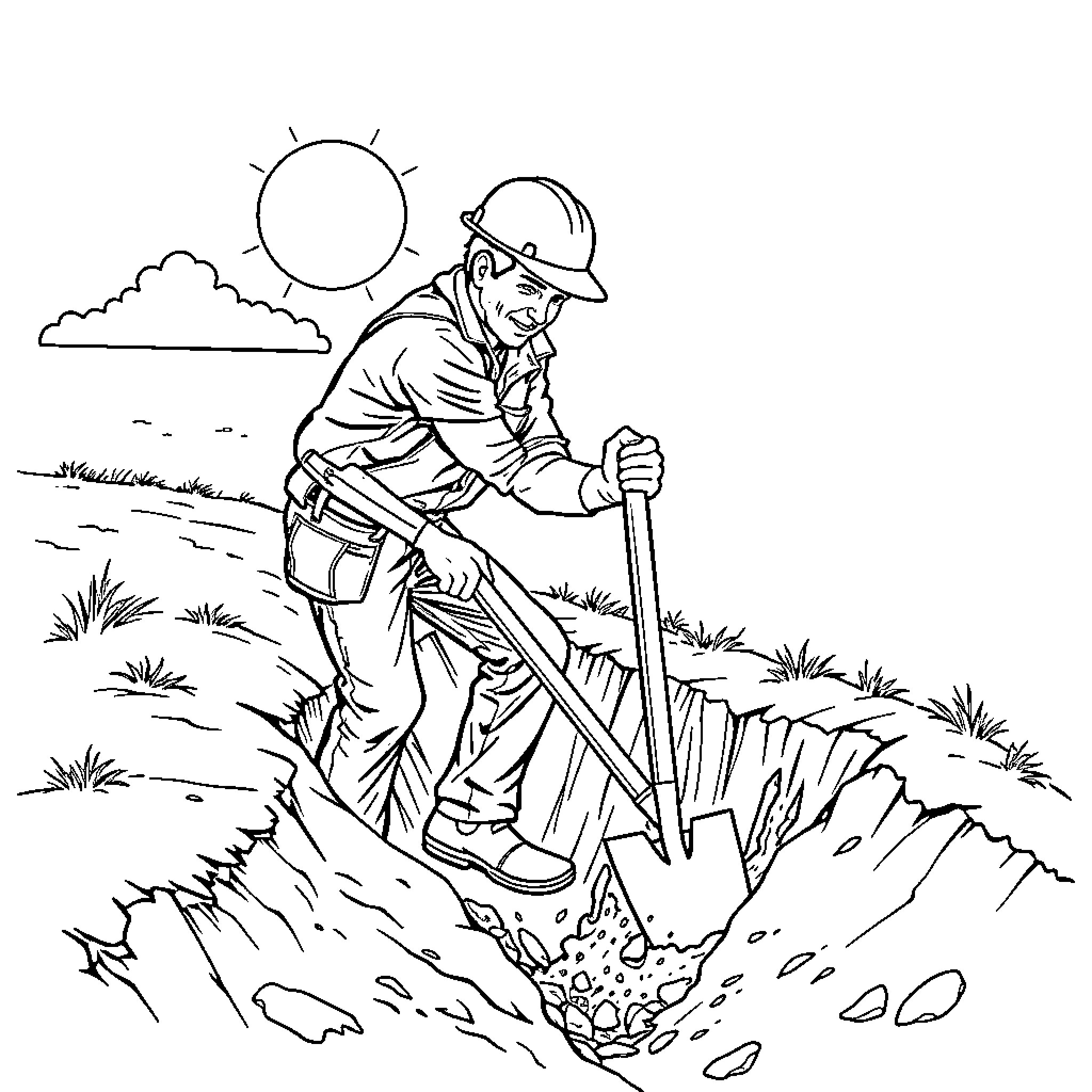 Tony Manero working diligently in the field Coloring Page (free black-and-white line drawing printable PDF for all, from beginners to advanced learners, including children, teens, adults, and seniors)