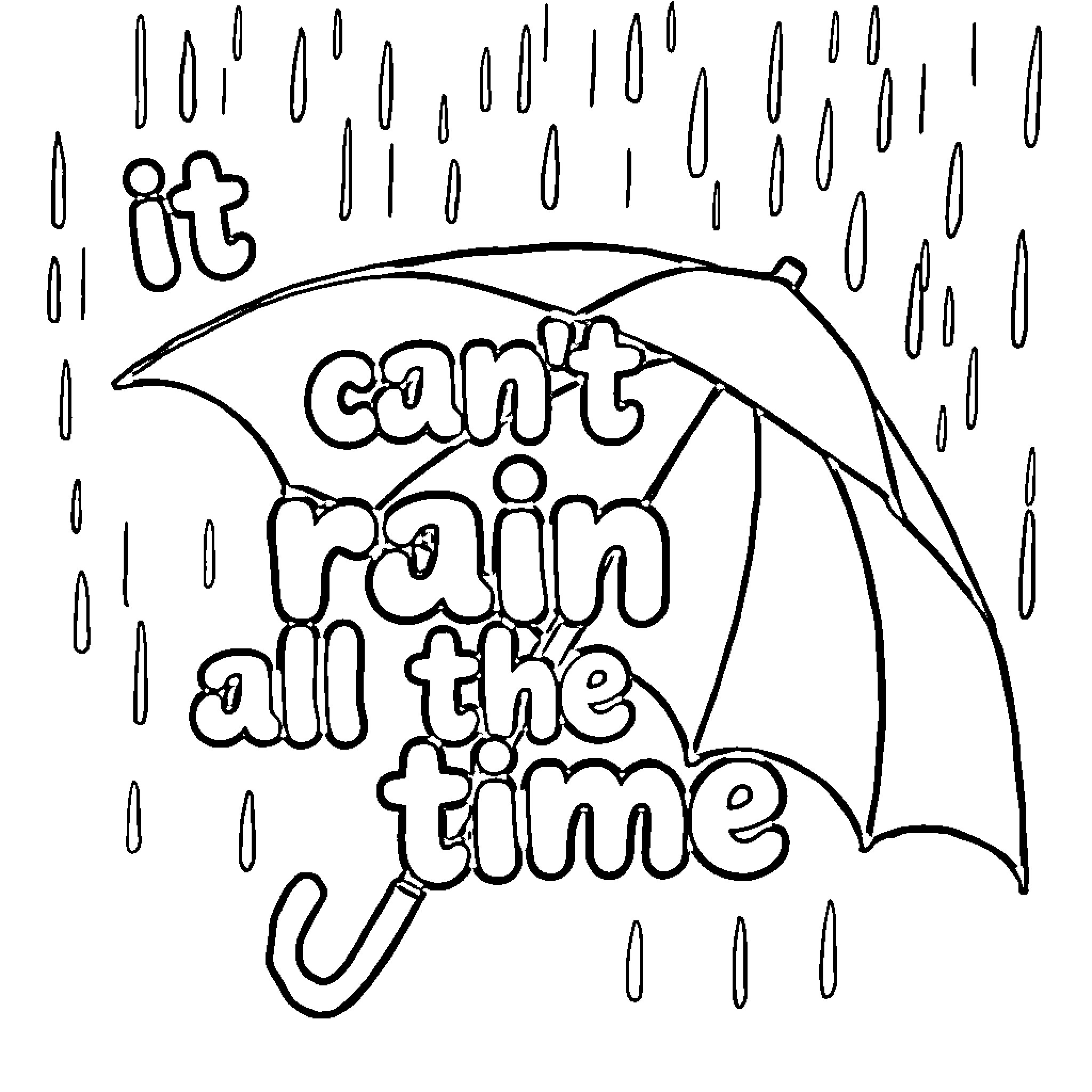 Umbrella protecting from the rain Coloring Page (free black-and-white line drawing printable PDF for all, from beginners to advanced learners, including children, teens, adults, and seniors)