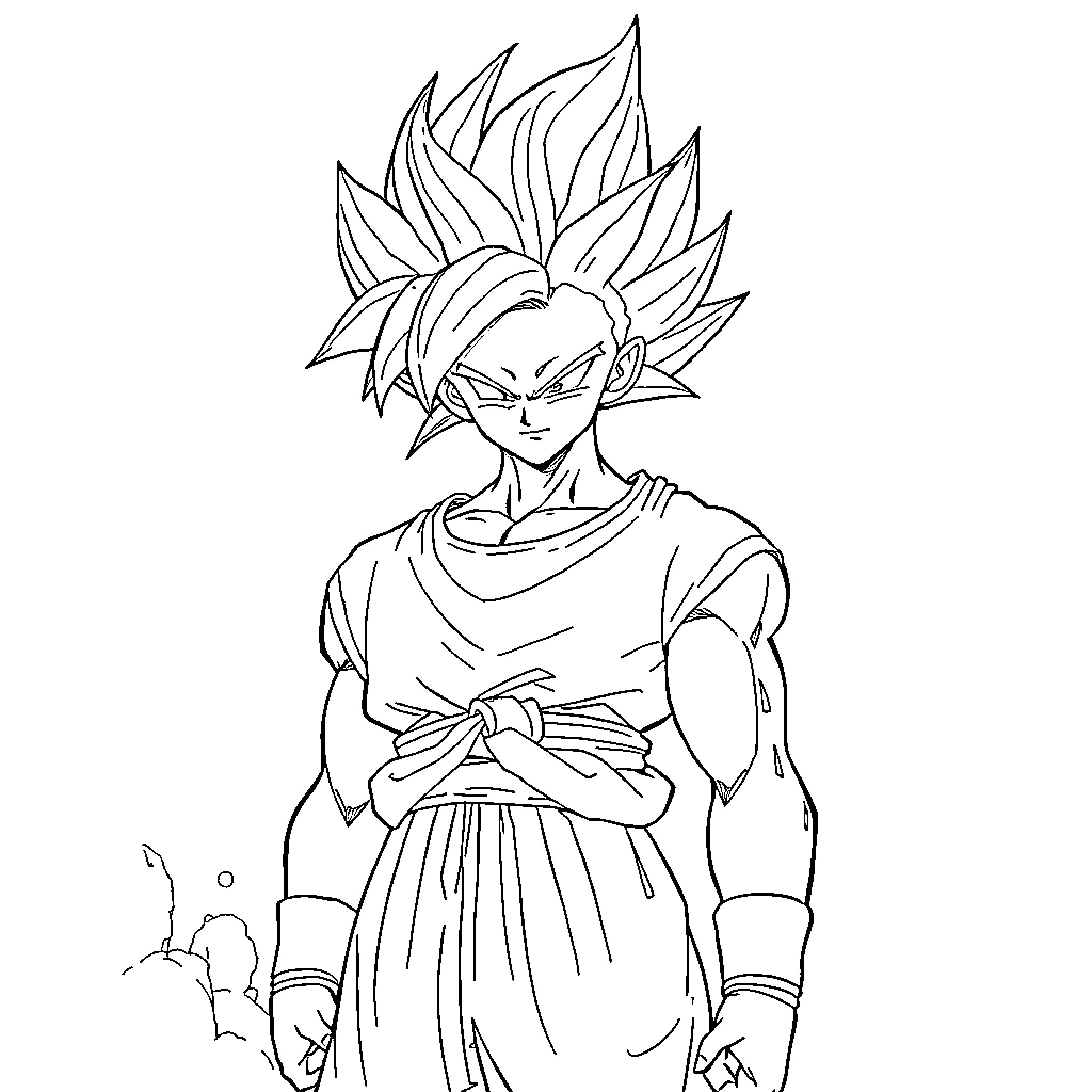 Vegeta the Super Saiyan Warrior in Battle Stance Coloring Page (free black-and-white line drawing printable PDF for all, from beginners to advanced learners, including children, teens, adults, and seniors)