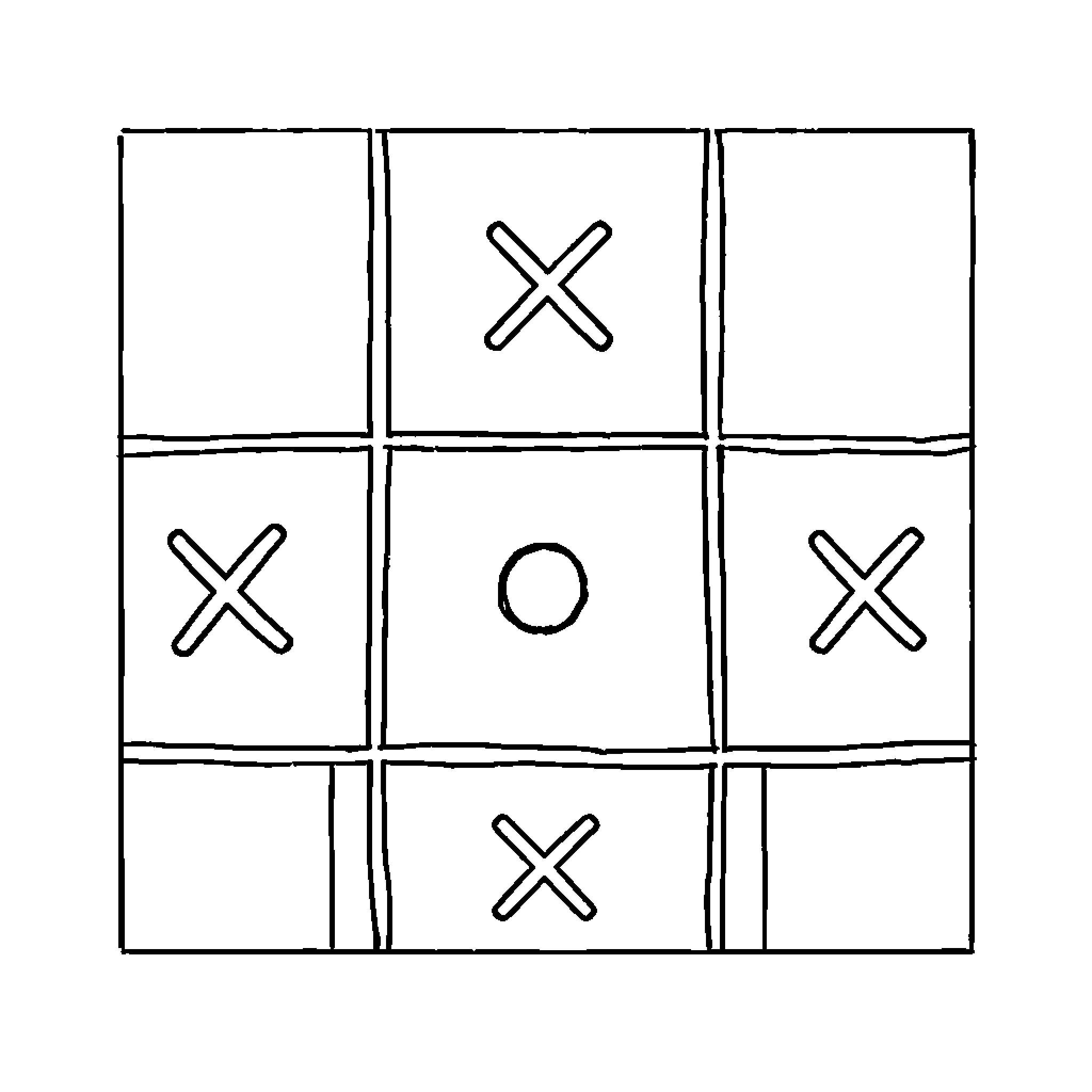 Tic Tac Toe Game Board Coloring Page (free black-and-white line drawing printable PDF for all, from beginners to advanced learners, including children, teens, adults, and seniors)