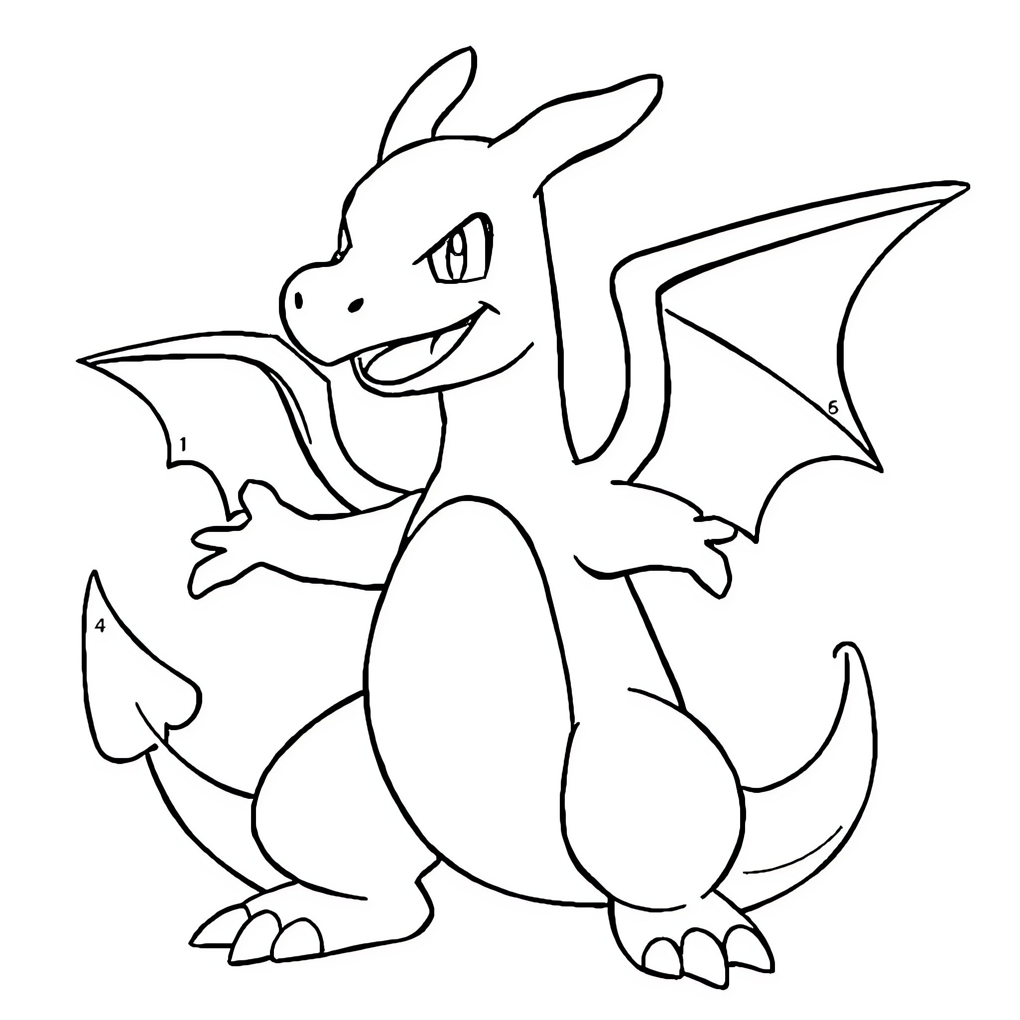 Charizard in a fighting stance Coloring Page (free black-and-white line drawing printable PDF for all, from beginners to advanced learners, including children, teens, adults, and seniors)