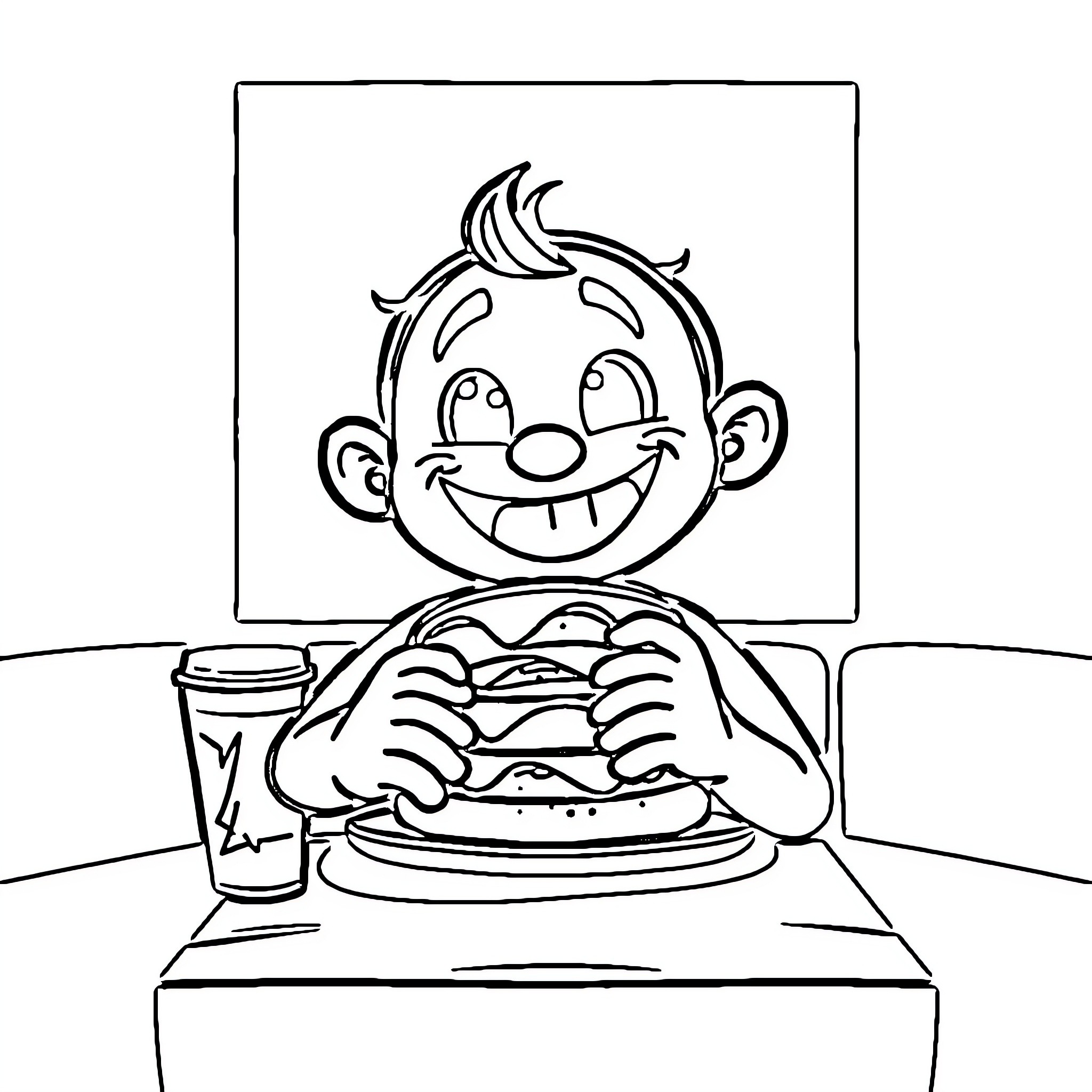 Nmplol enjoying a hearty meal Coloring Page (free black-and-white line drawing printable PDF for all, from beginners to advanced learners, including children, teens, adults, and seniors)