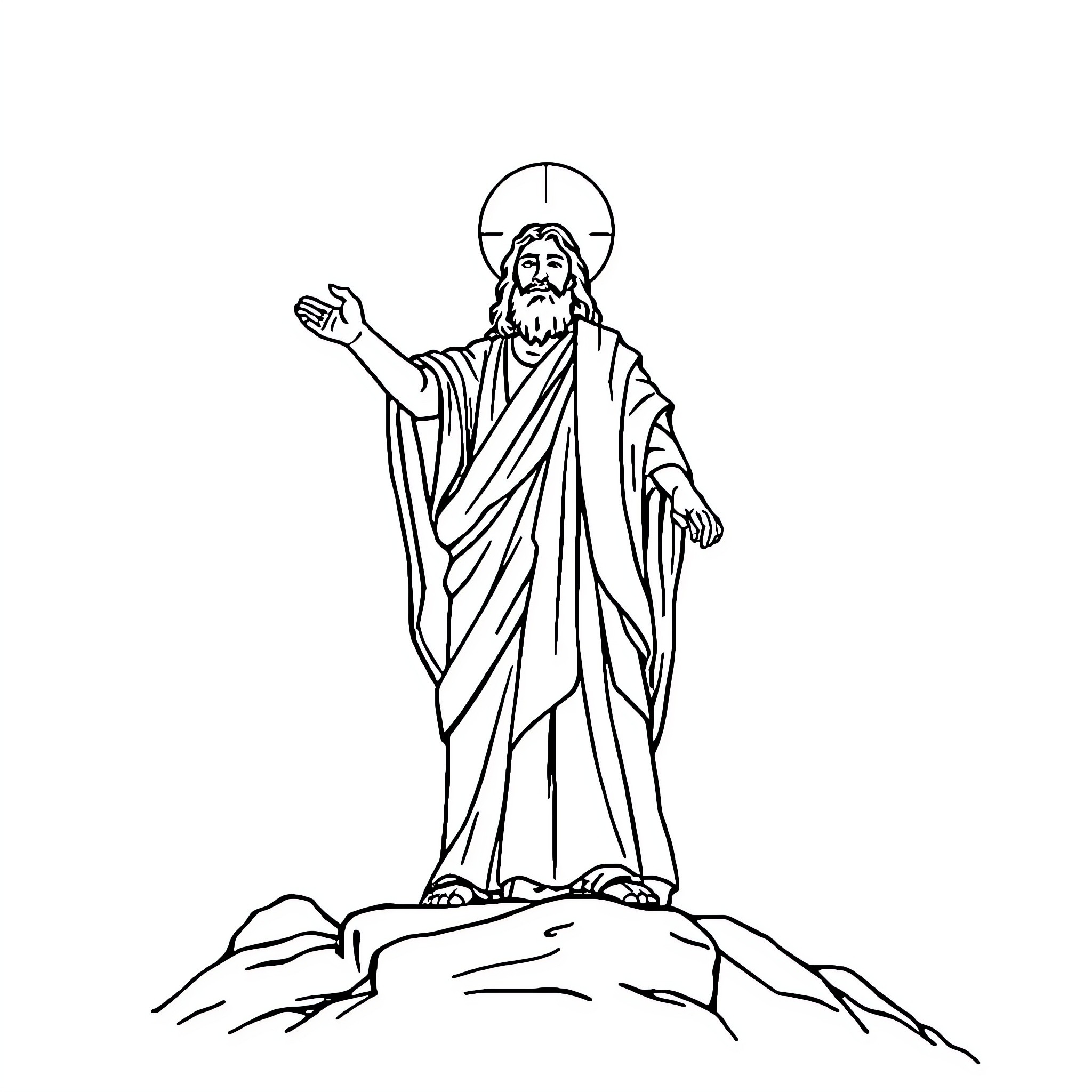 Christ preaching to the masses from the mountaintop Coloring Page (free black-and-white line drawing printable PDF for all, from beginners to advanced learners, including children, teens, adults, and seniors)