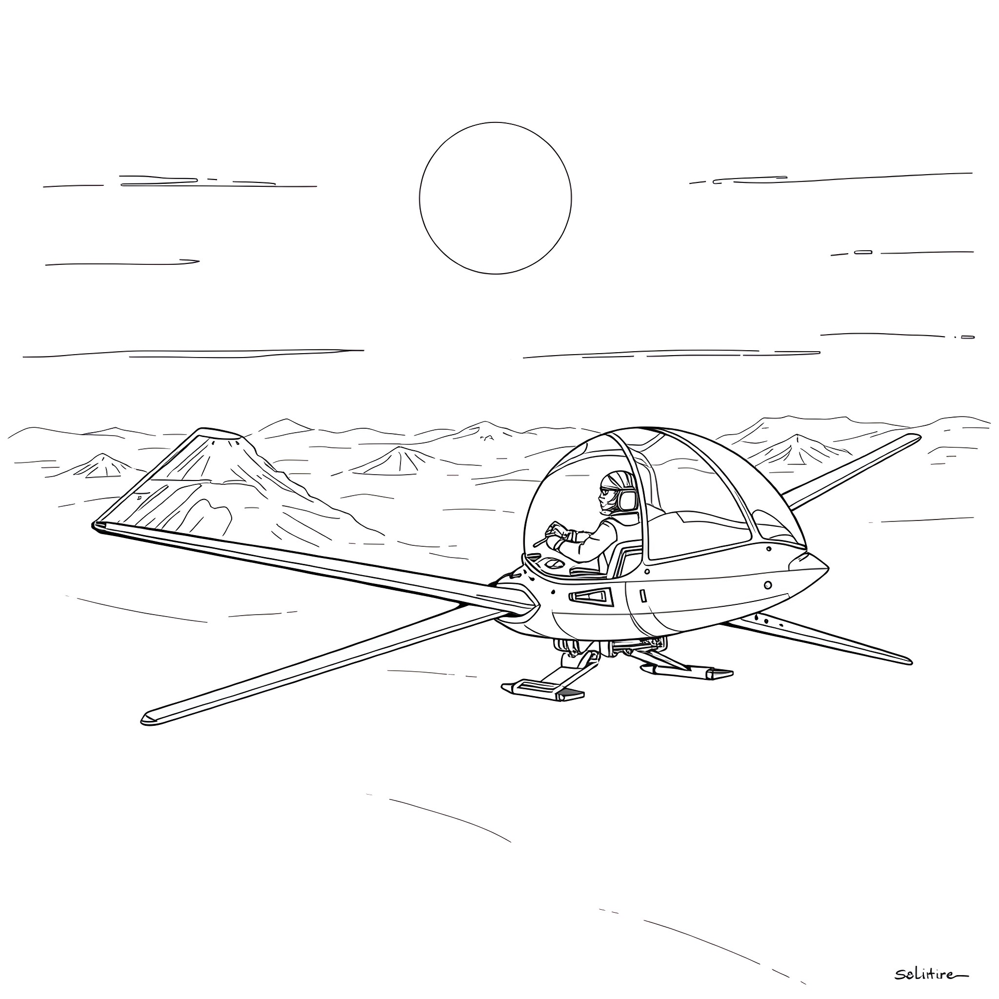 Fremen scout surveying the desert landscape Coloring Page (free black-and-white line drawing printable PDF for all, from beginners to advanced learners, including children, teens, adults, and seniors)