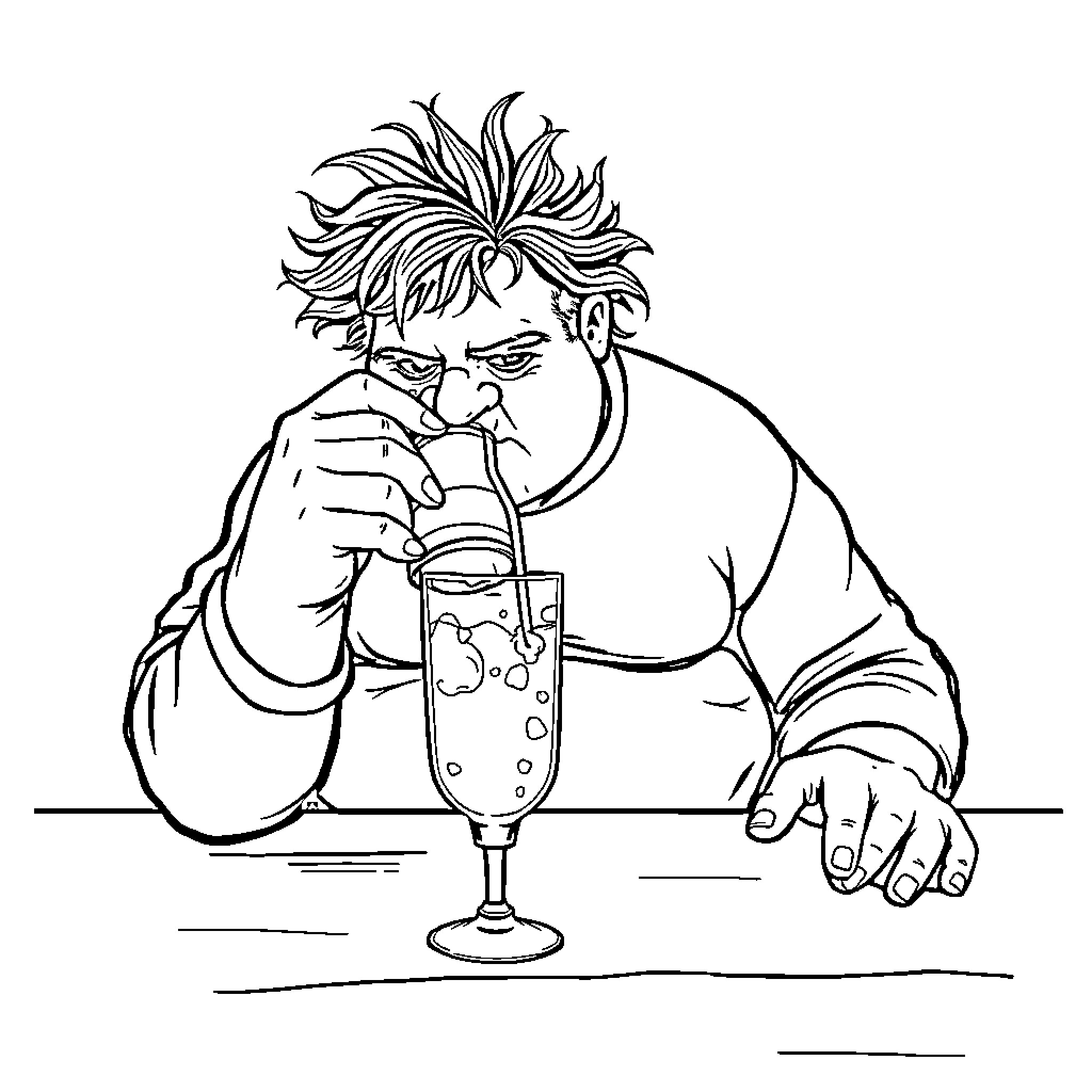 Man enjoying a beverage at the bar Coloring Page (free black-and-white line drawing printable PDF for all, from beginners to advanced learners, including children, teens, adults, and seniors)