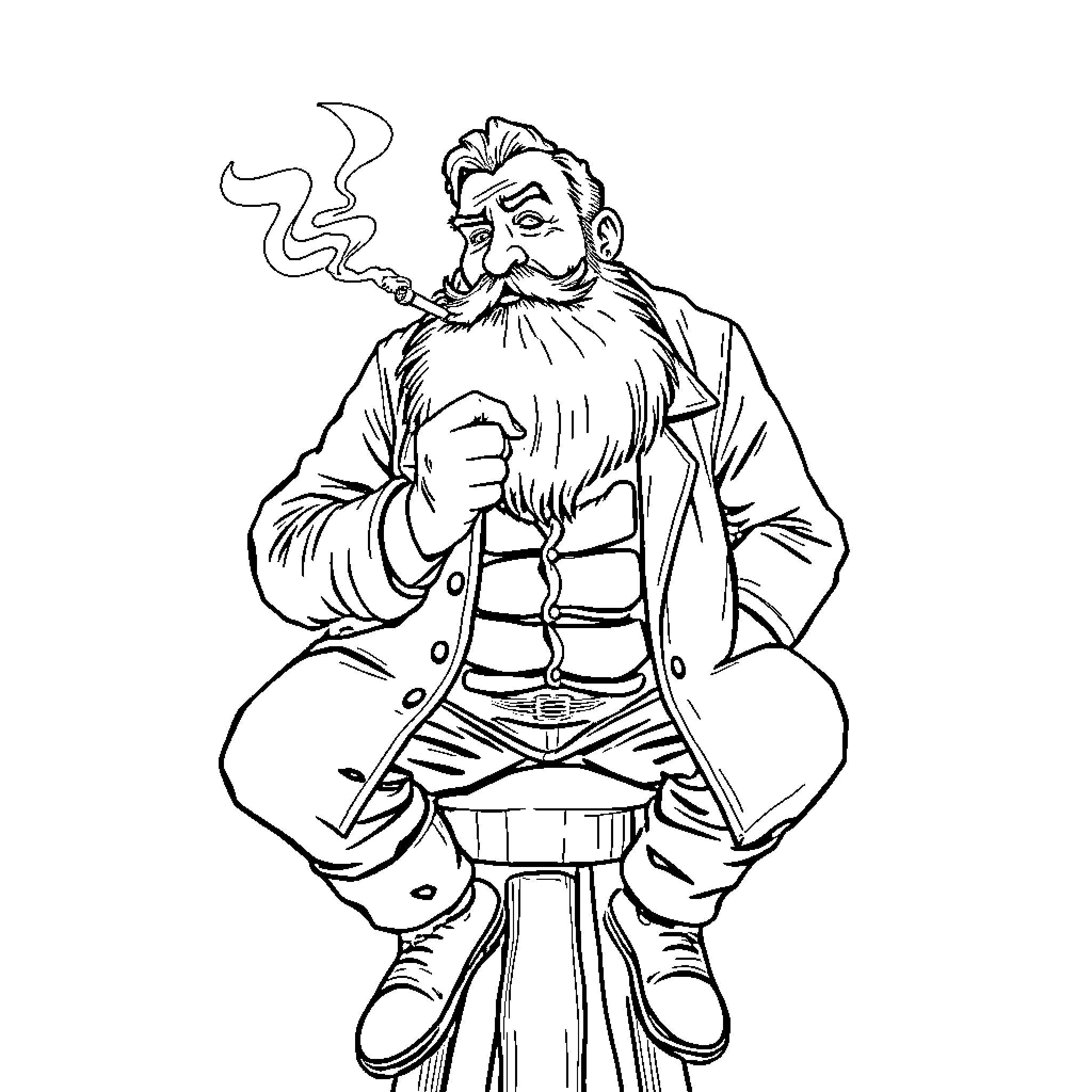Irish Man Smoking Pipe in Traditional Dress Coloring Page (free black-and-white line drawing printable PDF for all, from beginners to advanced learners, including children, teens, adults, and seniors)