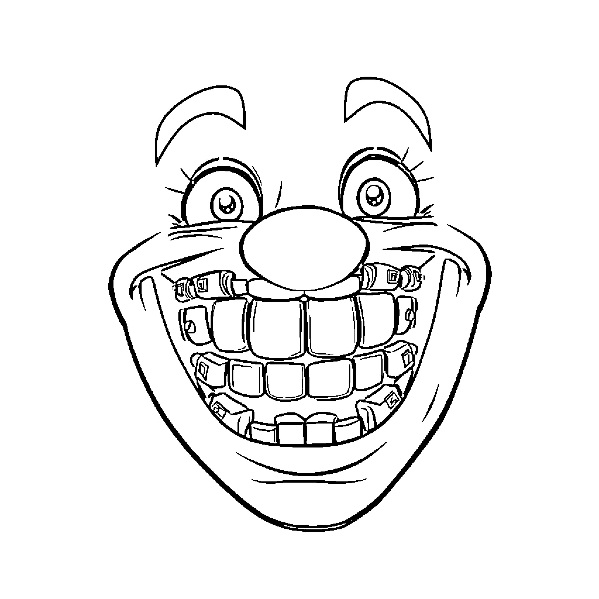 Face of a Grinning Cartoon Character Coloring Page (free black-and-white line drawing printable PDF for all, from beginners to advanced learners, including children, teens, adults, and seniors)