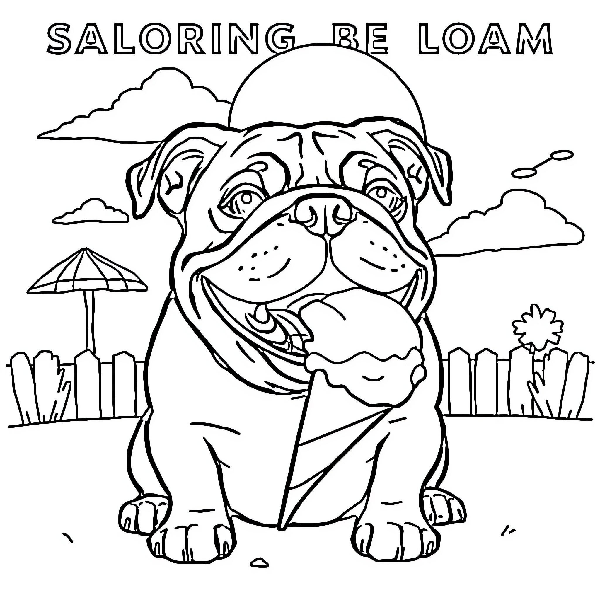 Bulldog enjoying the outdoors in the sun Coloring Page (free black-and-white line drawing printable PDF for all, from beginners to advanced learners, including children, teens, adults, and seniors)