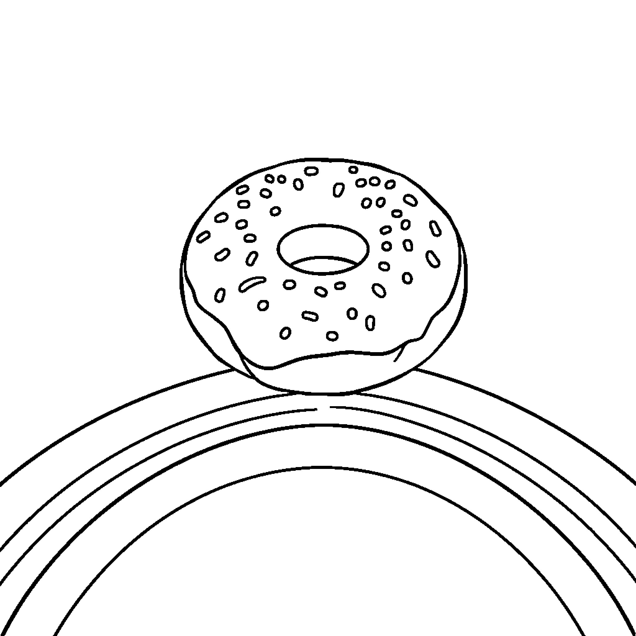 Donut floating in the sky Coloring Page (free black-and-white line drawing printable PDF for all, from beginners to advanced learners, including children, teens, adults, and seniors)