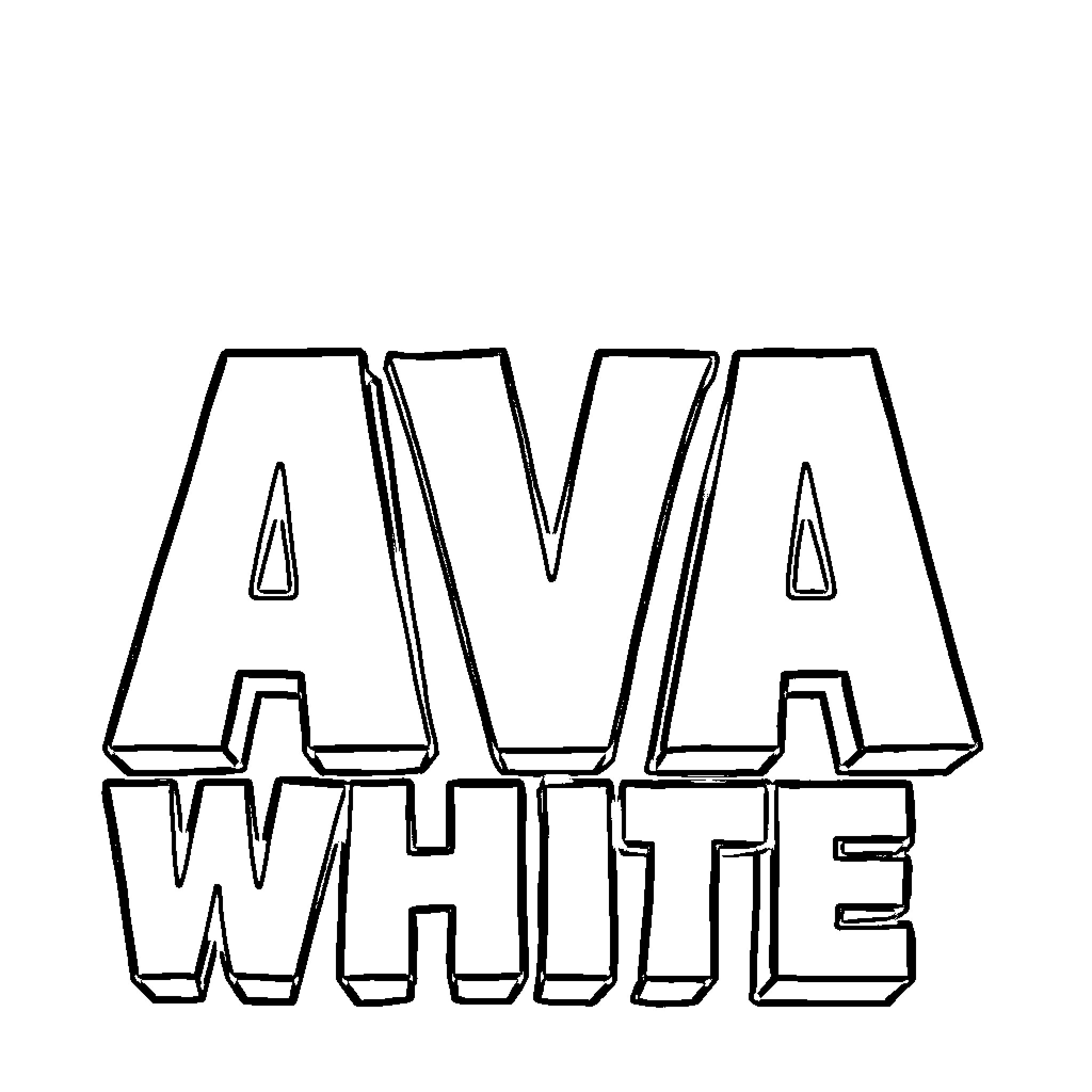 Ava writes out the words 'AVA WHITE' Coloring Page (free black-and-white line drawing printable PDF for all, from beginners to advanced learners, including children, teens, adults, and seniors)