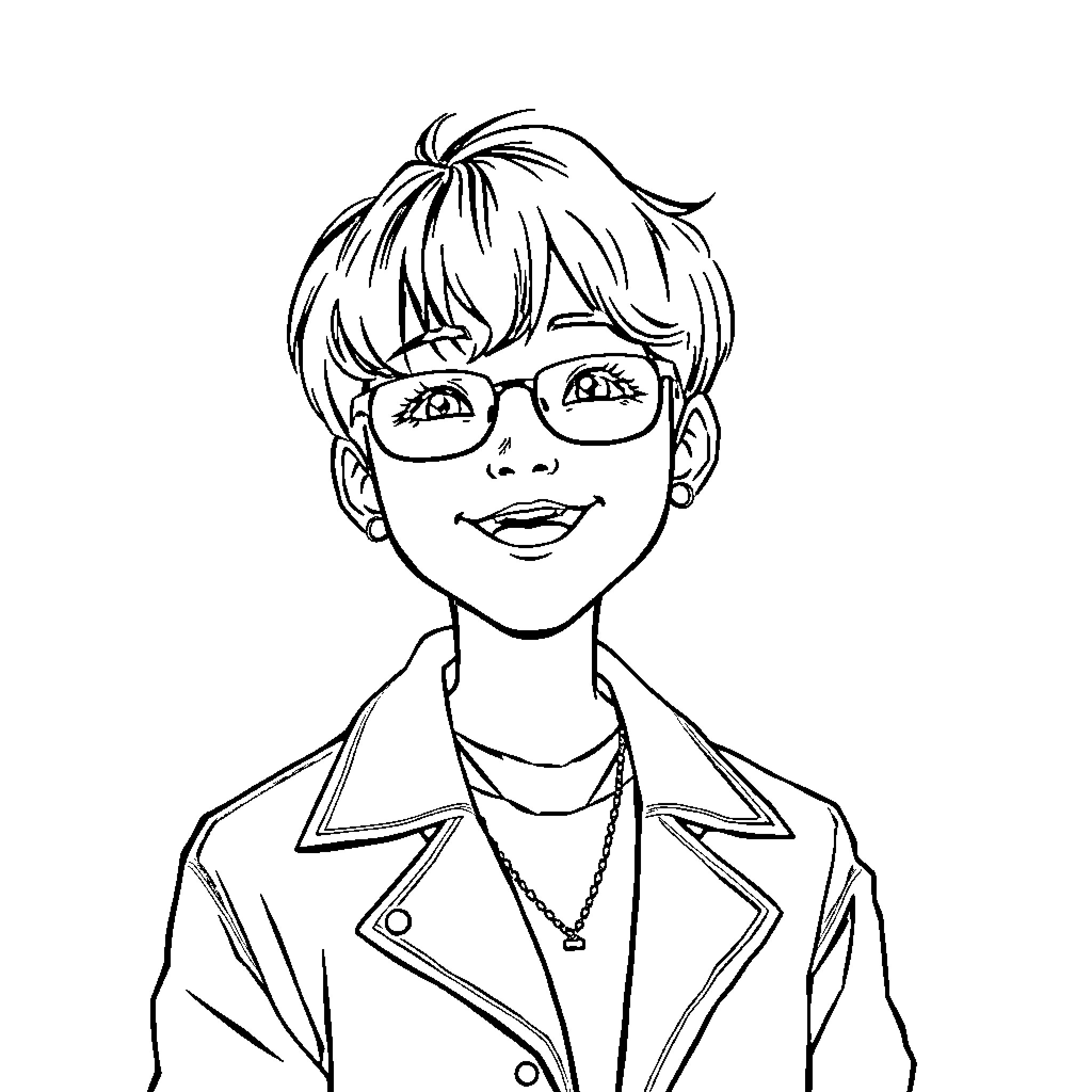 Soobin's Thoughtful Expression in Casual Wear Coloring Page (free black-and-white line drawing printable PDF for all, from beginners to advanced learners, including children, teens, adults, and seniors)