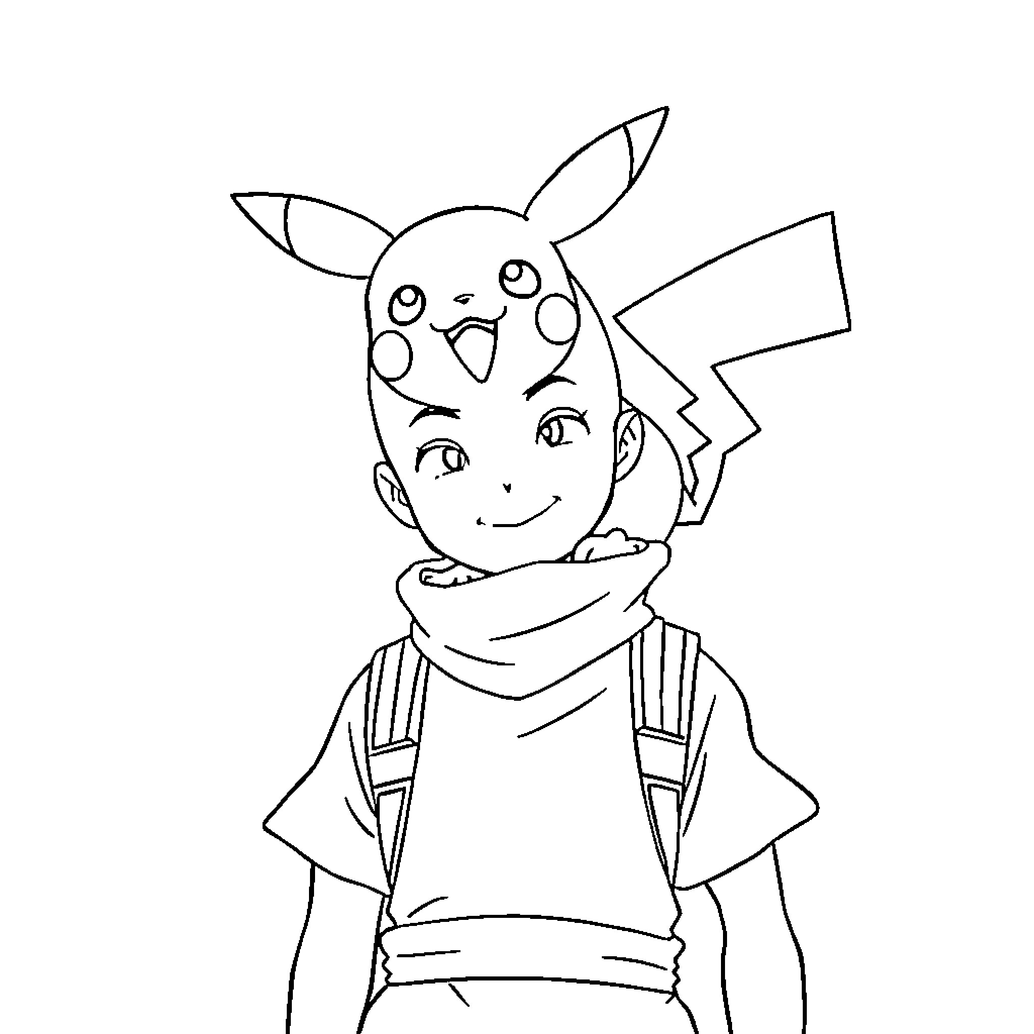 Pikachu enjoying a playful day Coloring Page (free black-and-white line drawing printable PDF for all, from beginners to advanced learners, including children, teens, adults, and seniors)