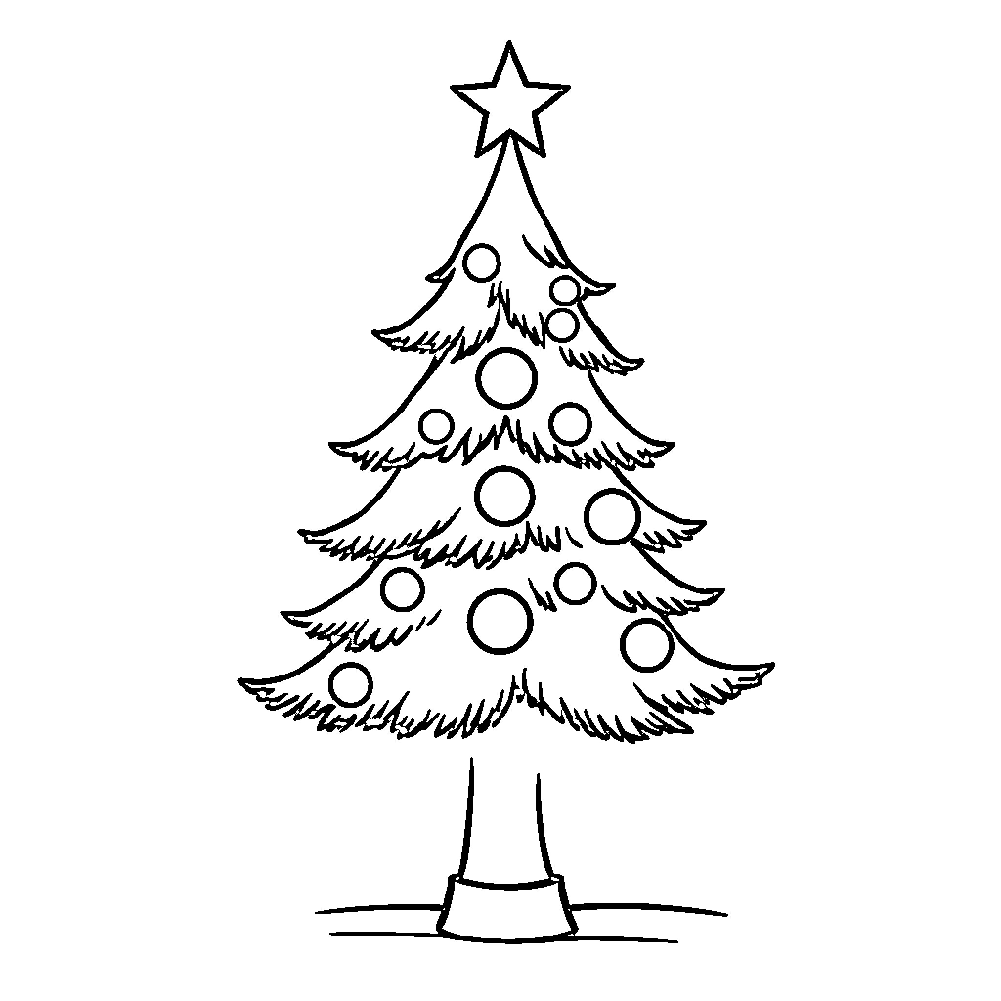 Christmas Tree with Simple Ornaments Coloring Page (free black-and-white line drawing printable PDF for all, from beginners to advanced learners, including children, teens, adults, and seniors)