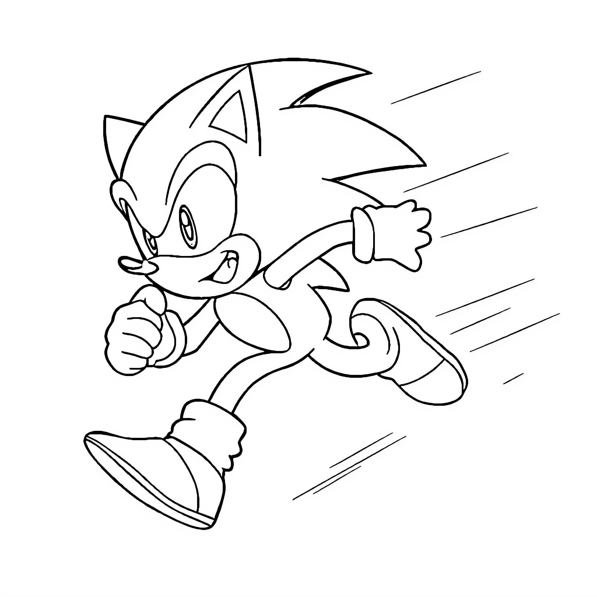 Sonic running with determination Coloring Page (free black-and-white line drawing printable PDF for all, from beginners to advanced learners, including children, teens, adults, and seniors)