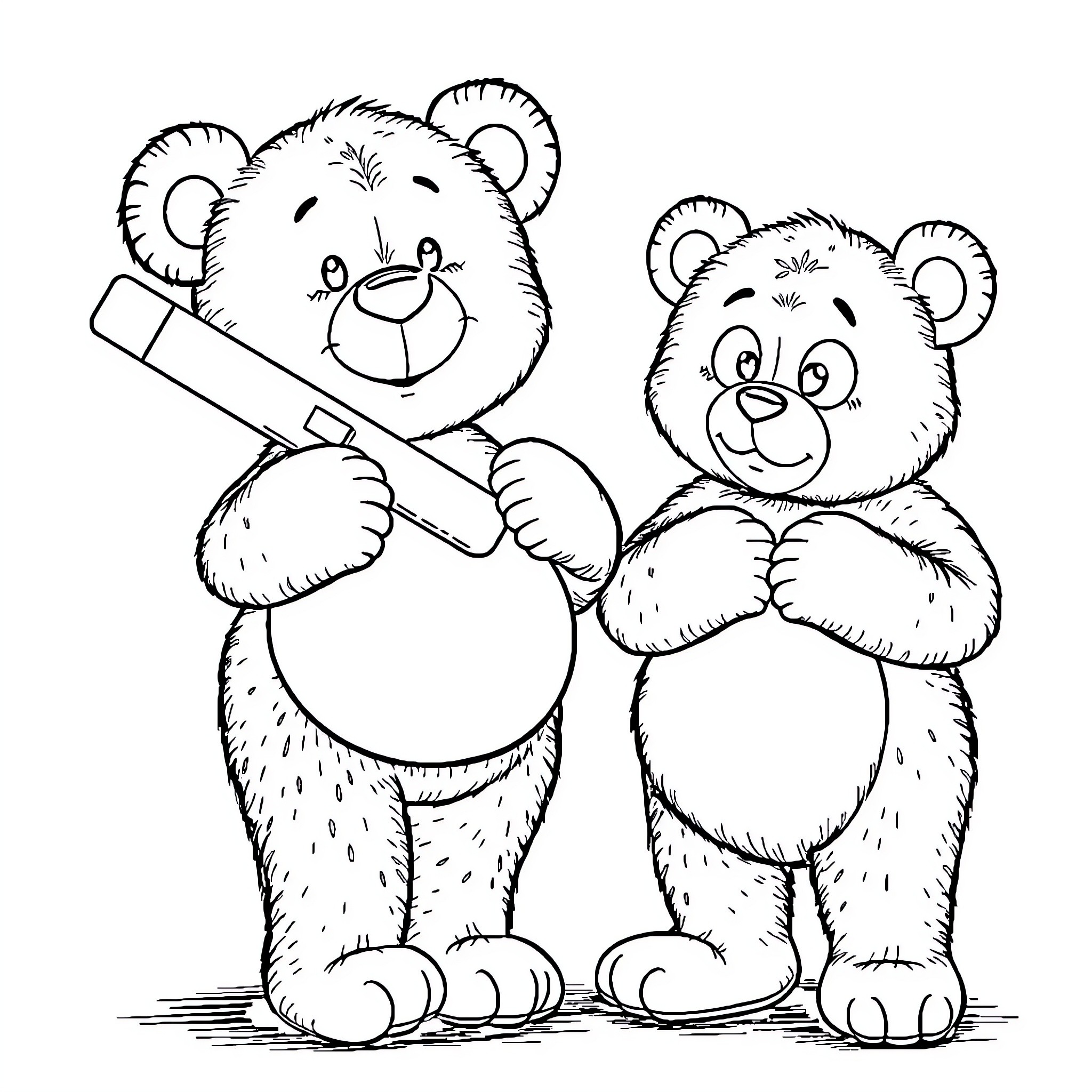 Teddy Bears Sharing a Moment Coloring Page (free black-and-white line drawing printable PDF for all, from beginners to advanced learners, including children, teens, adults, and seniors)
