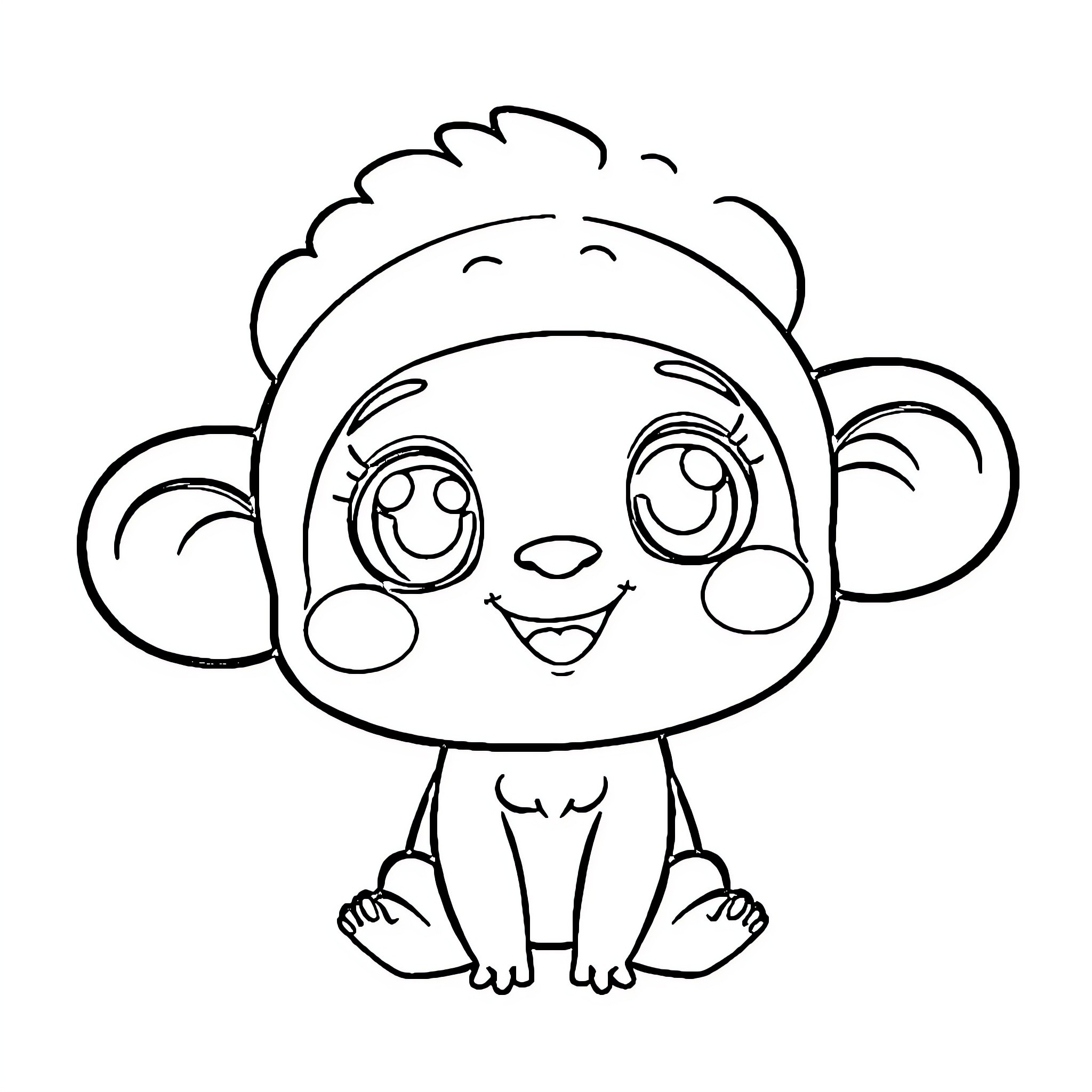 Labubu the Cheerful Cartoon Character Coloring Page (free black-and-white line drawing printable PDF for all, from beginners to advanced learners, including children, teens, adults, and seniors)