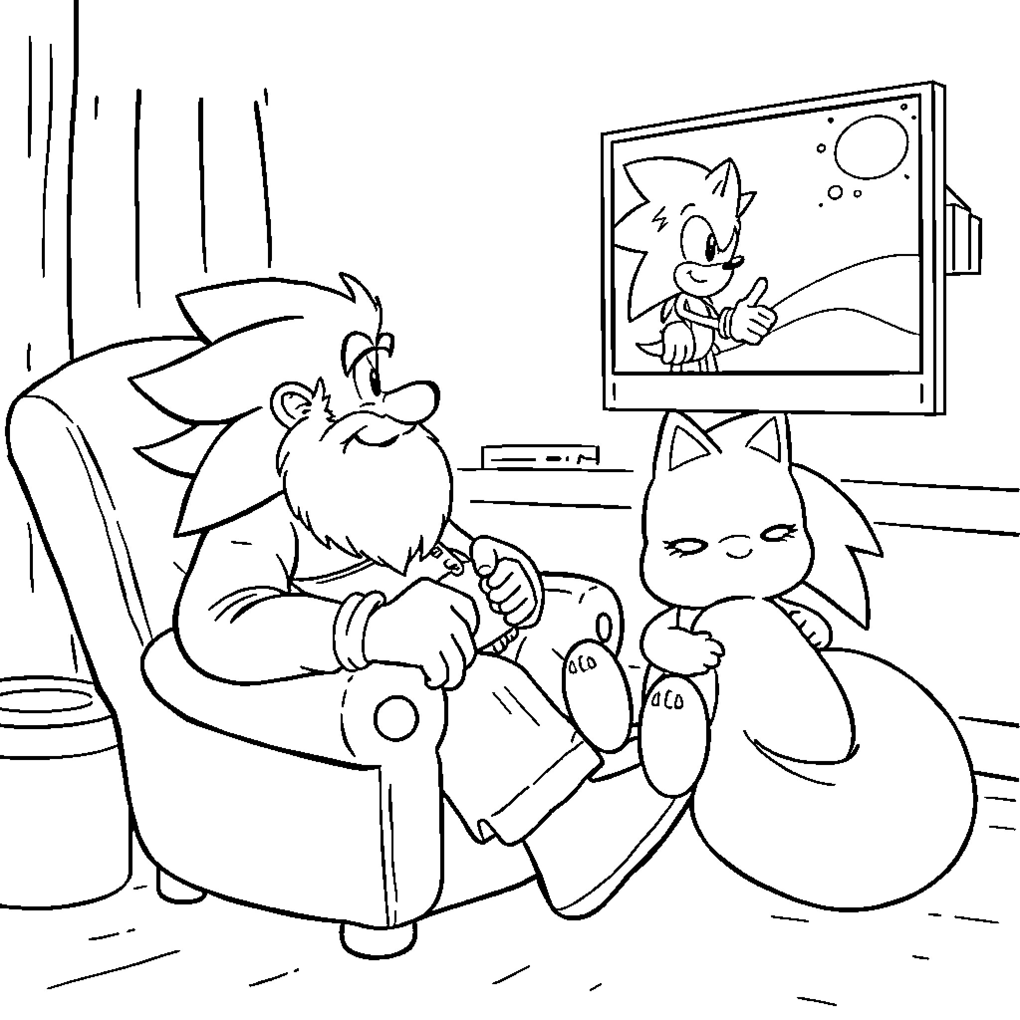 Hagrid relaxing with his beloved cat companion Coloring Page (free black-and-white line drawing printable PDF for all, from beginners to advanced learners, including children, teens, adults, and seniors)