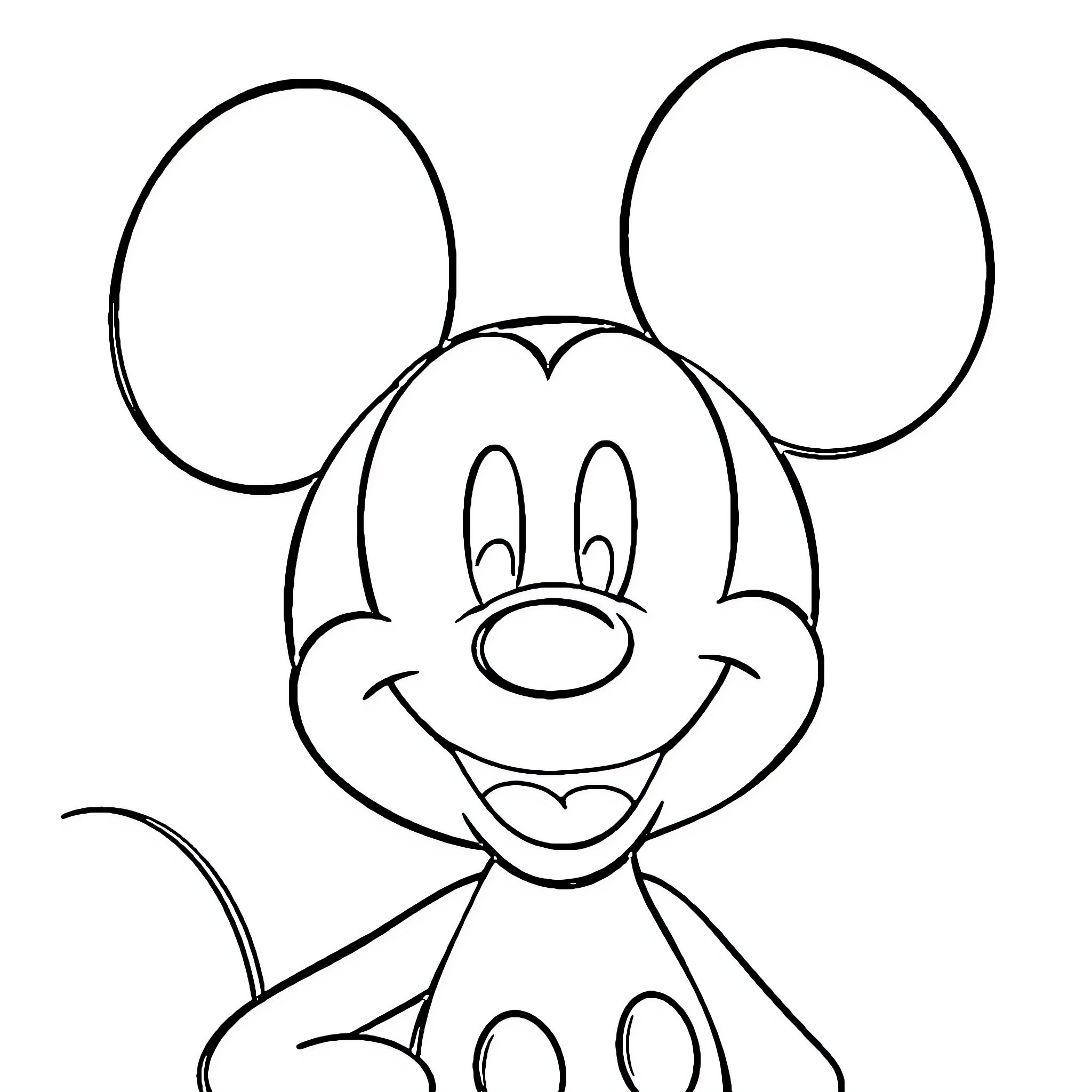 Mickey Mouse smiling happily Coloring Page (free black-and-white line drawing printable PDF for all, from beginners to advanced learners, including children, teens, adults, and seniors)