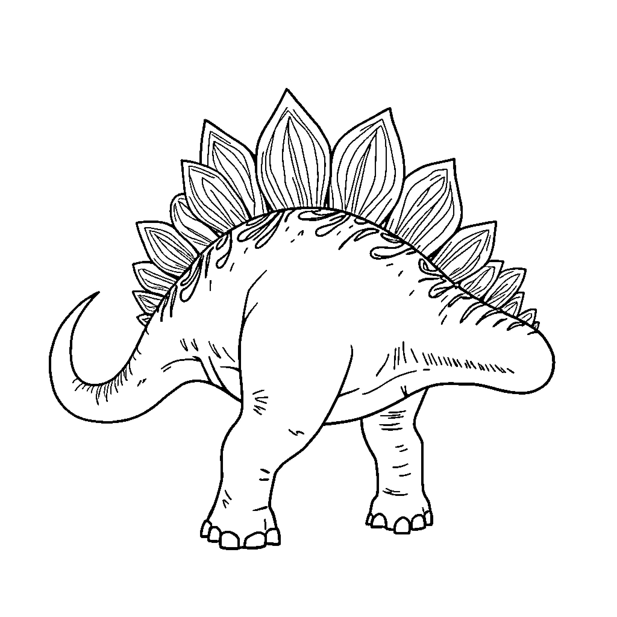Dinosaur with spiky back in simple line art Coloring Page (free black-and-white line drawing printable PDF for all, from beginners to advanced learners, including children, teens, adults, and seniors)