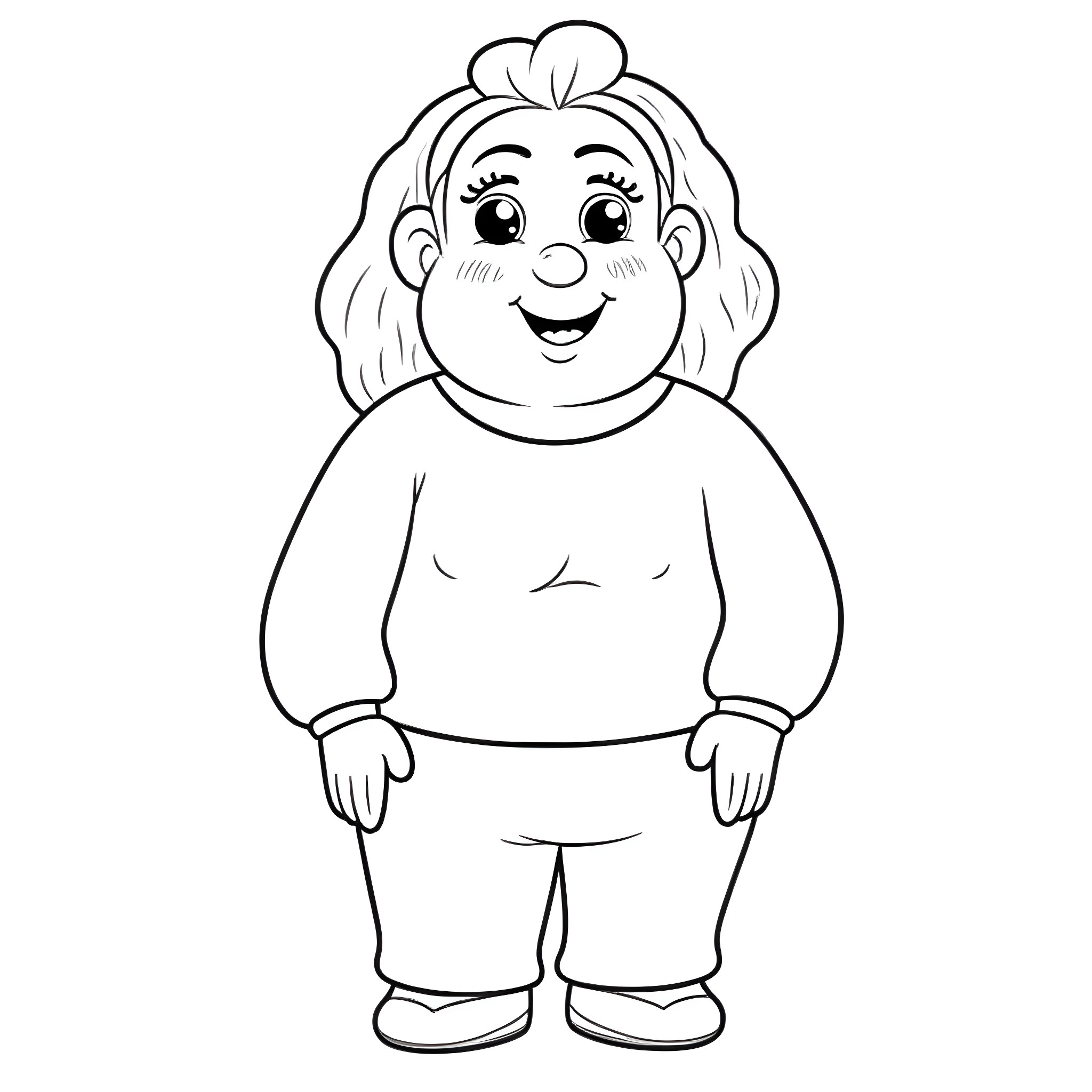 Mom smiling happily in cartoon style Coloring Page (free black-and-white line drawing printable PDF for all, from beginners to advanced learners, including children, teens, adults, and seniors)