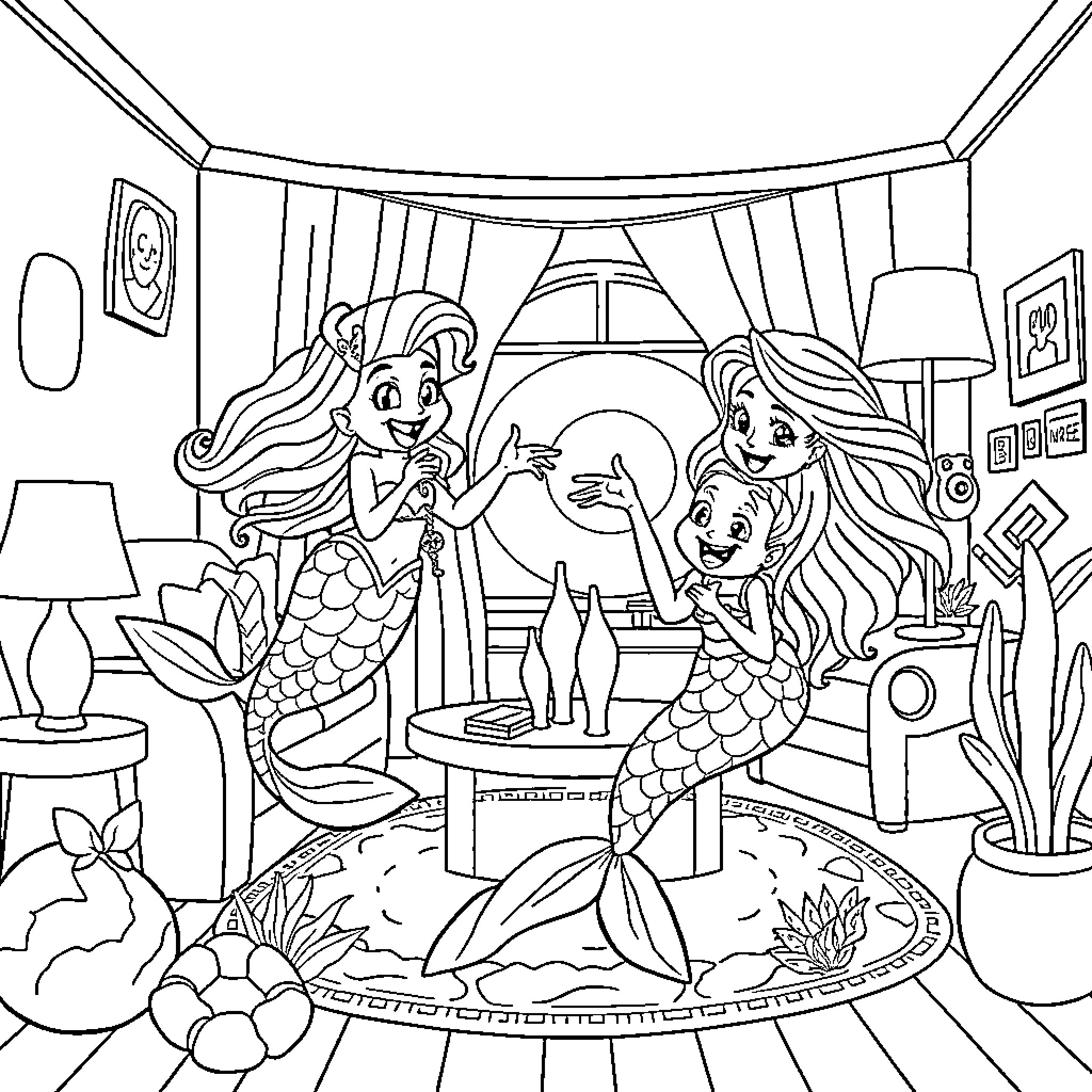 Bluey and Friends' Magical Underwater Adventure Coloring Page (free black-and-white line drawing printable PDF for all, from beginners to advanced learners, including children, teens, adults, and seniors)