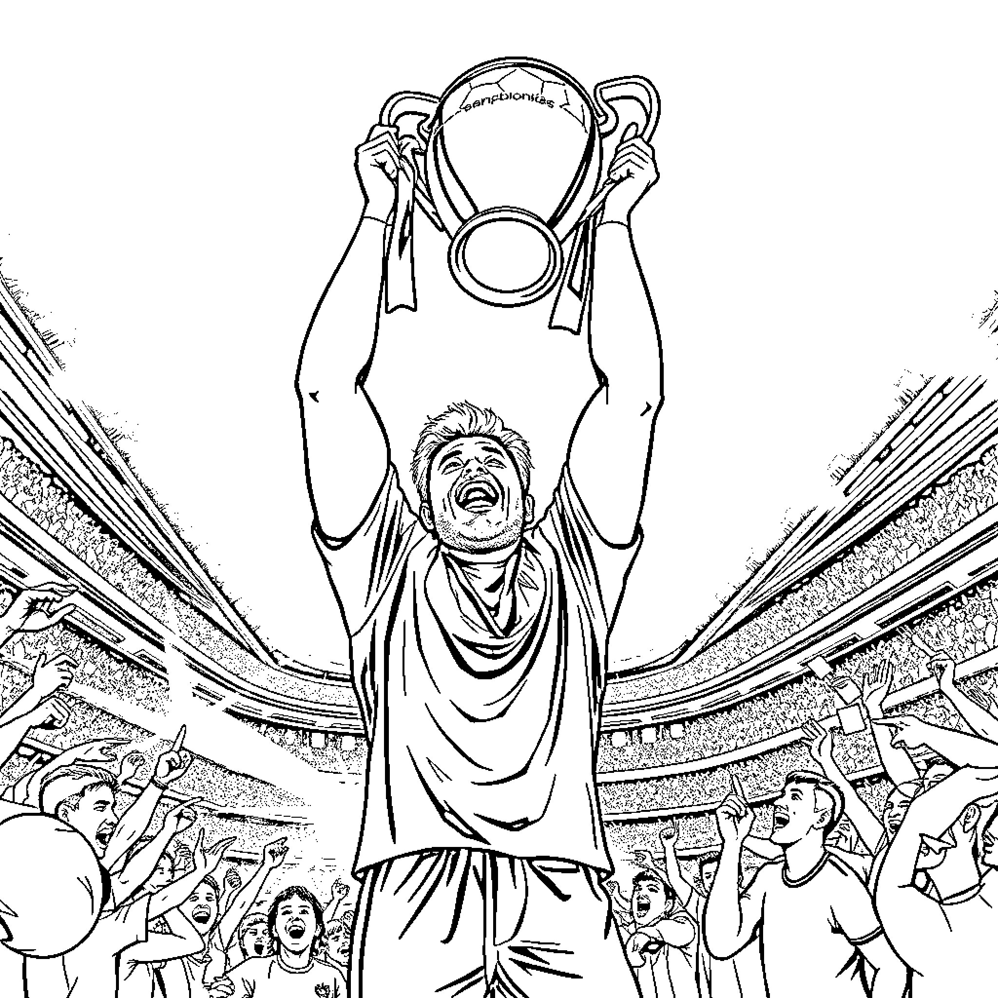 Evangelos Marinakis celebrates trophy win with joyful gesture Coloring Page (free black-and-white line drawing printable PDF for all, from beginners to advanced learners, including children, teens, adults, and seniors)