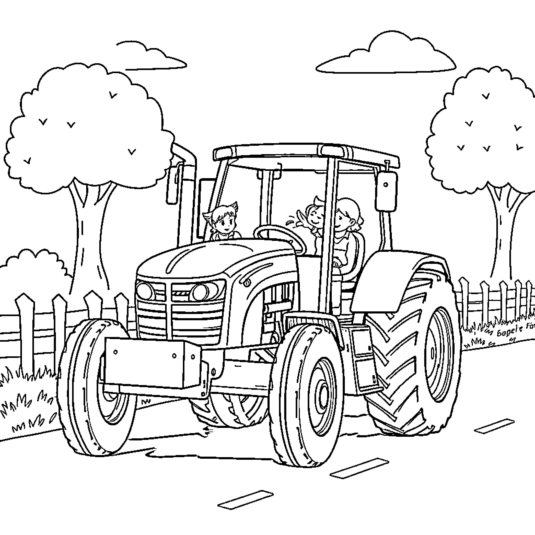 Tractor plowing the field with farmer Coloring Page (free black-and-white line drawing printable PDF for all, from beginners to advanced learners, including children, teens, adults, and seniors)