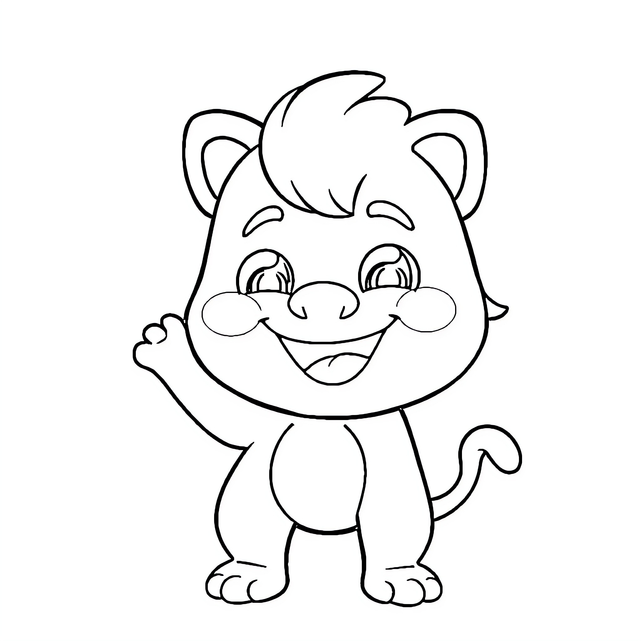 Pisyang happy animal character outline illustration Coloring Page (free black-and-white line drawing printable PDF for all, from beginners to advanced learners, including children, teens, adults, and seniors)