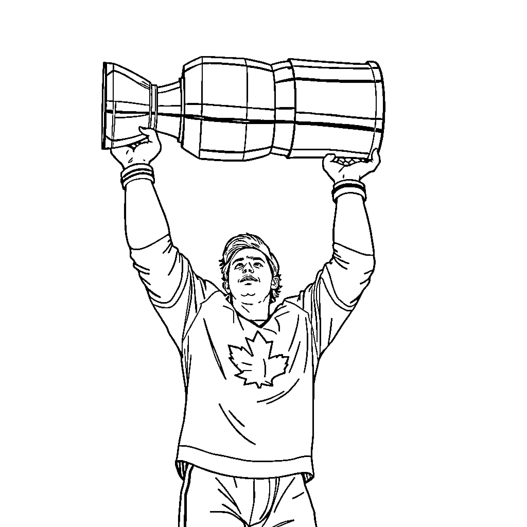 Auston Matthews celebrating after winning trophy Coloring Page (free black-and-white line drawing printable PDF for all, from beginners to advanced learners, including children, teens, adults, and seniors)