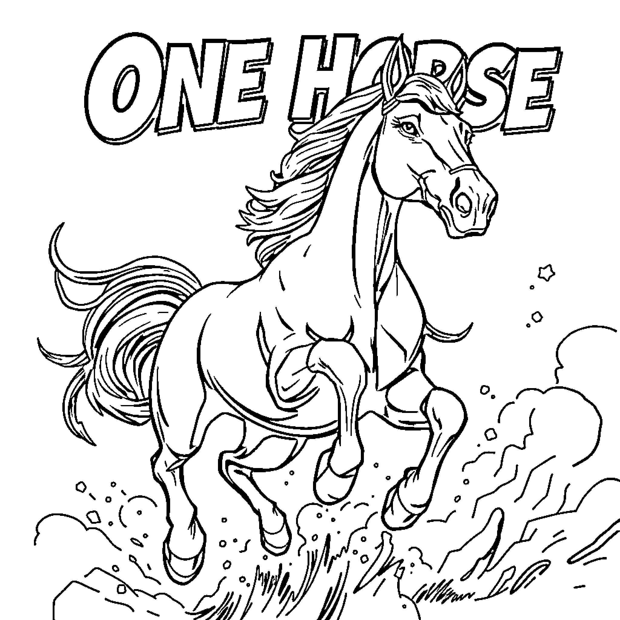 Horse Running Dynamically Through the Landscape Coloring Page (free black-and-white line drawing printable PDF for all, from beginners to advanced learners, including children, teens, adults, and seniors)
