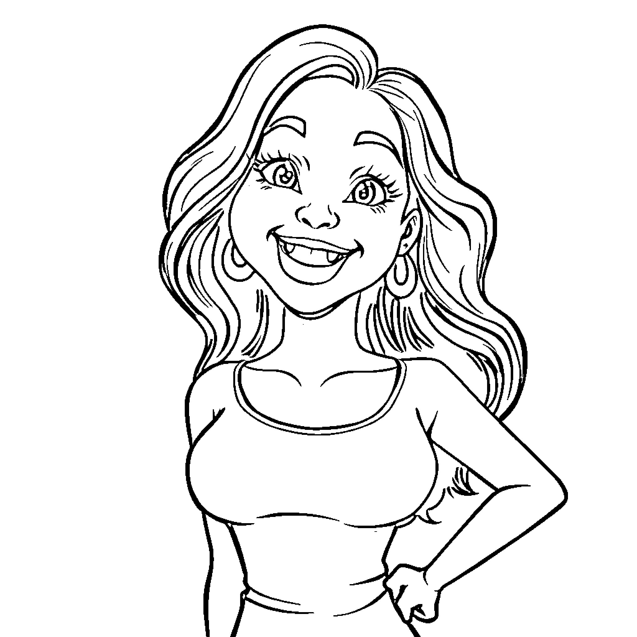 Kemmy Lemister smiling happily and posing Coloring Page (free black-and-white line drawing printable PDF for all, from beginners to advanced learners, including children, teens, adults, and seniors)