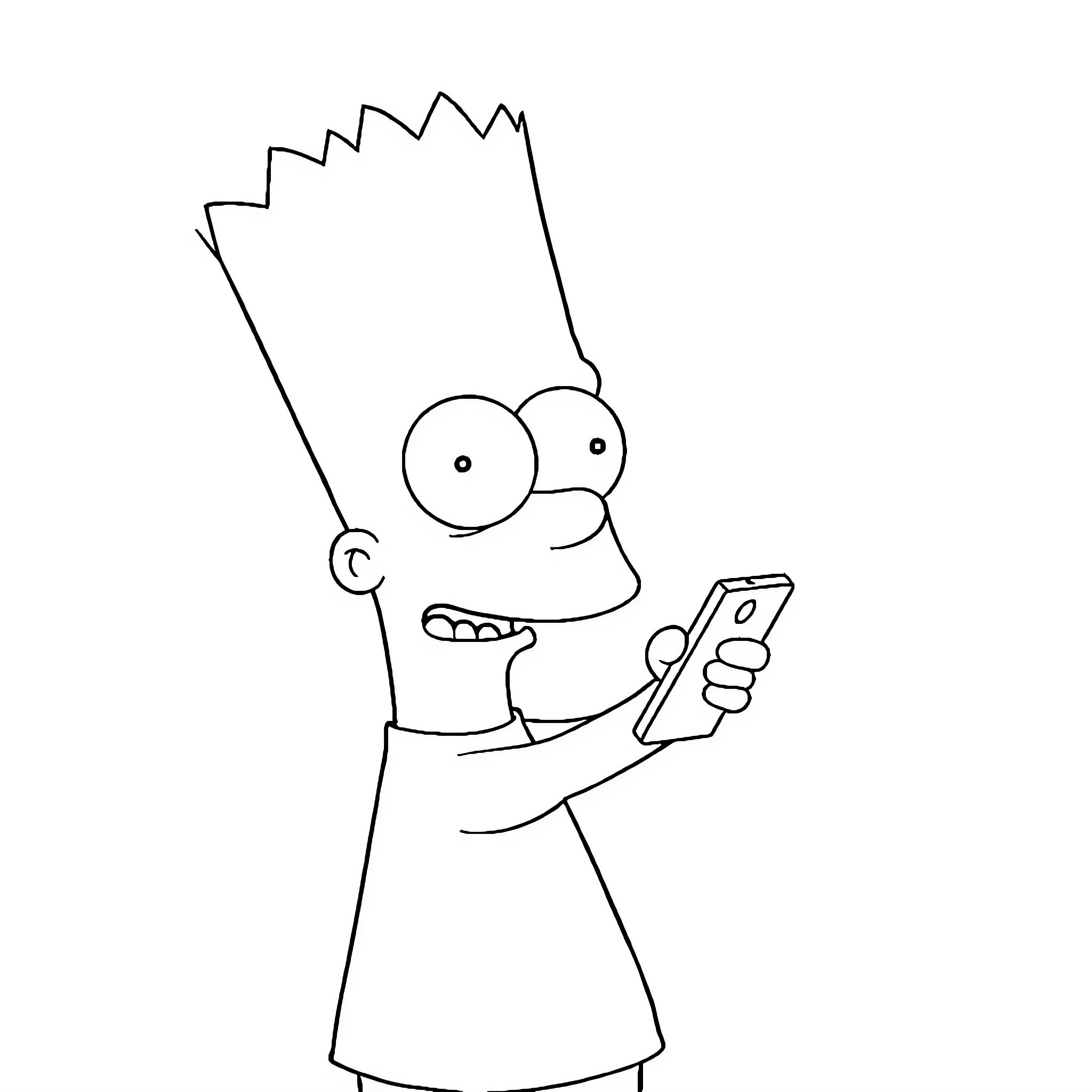 Bart using a mobile device Coloring Page (free black-and-white line drawing printable PDF for all, from beginners to advanced learners, including children, teens, adults, and seniors)