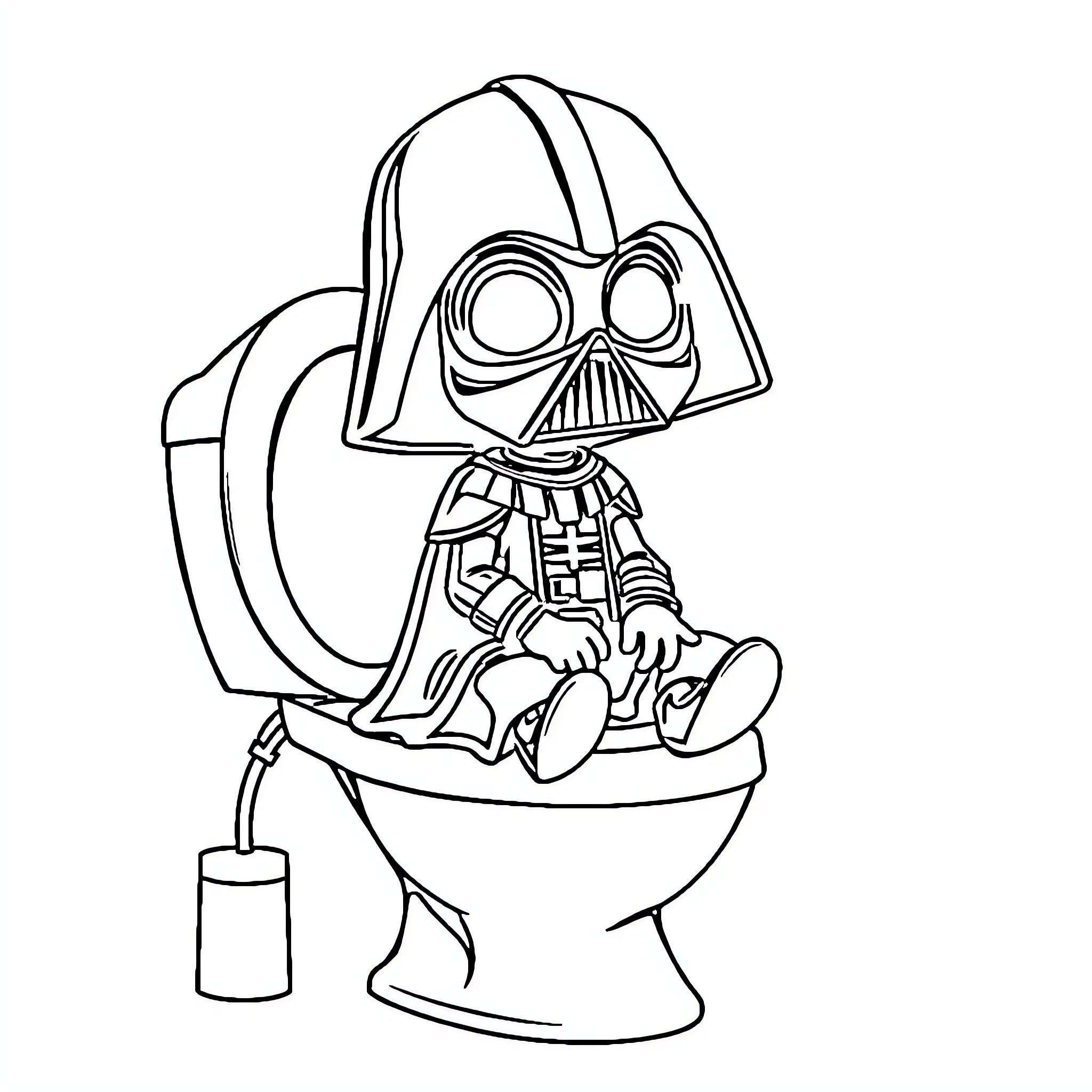 Darth Vader sitting on a toilet Coloring Page (free black-and-white line drawing printable PDF for all, from beginners to advanced learners, including children, teens, adults, and seniors)