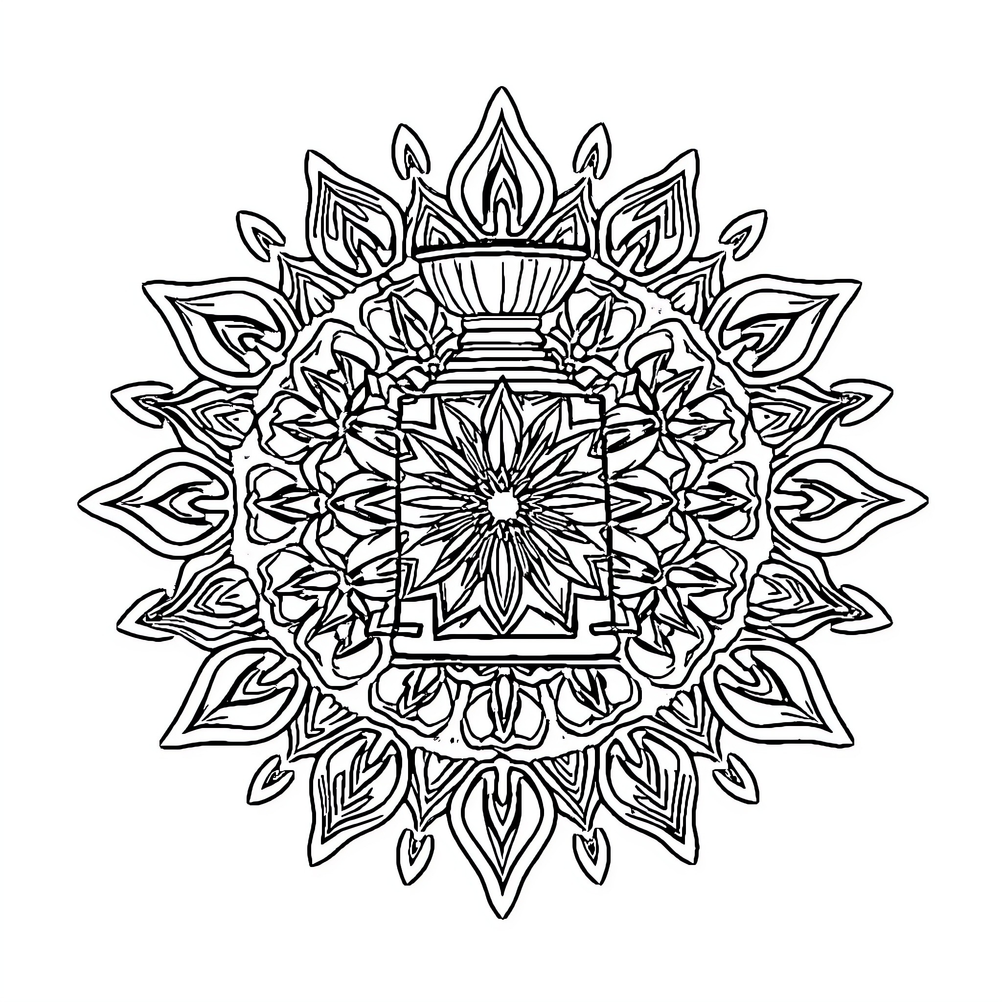 Stanley Cup Inspired Floral Mandala Design Coloring Page (free black-and-white line drawing printable PDF for all, from beginners to advanced learners, including children, teens, adults, and seniors)