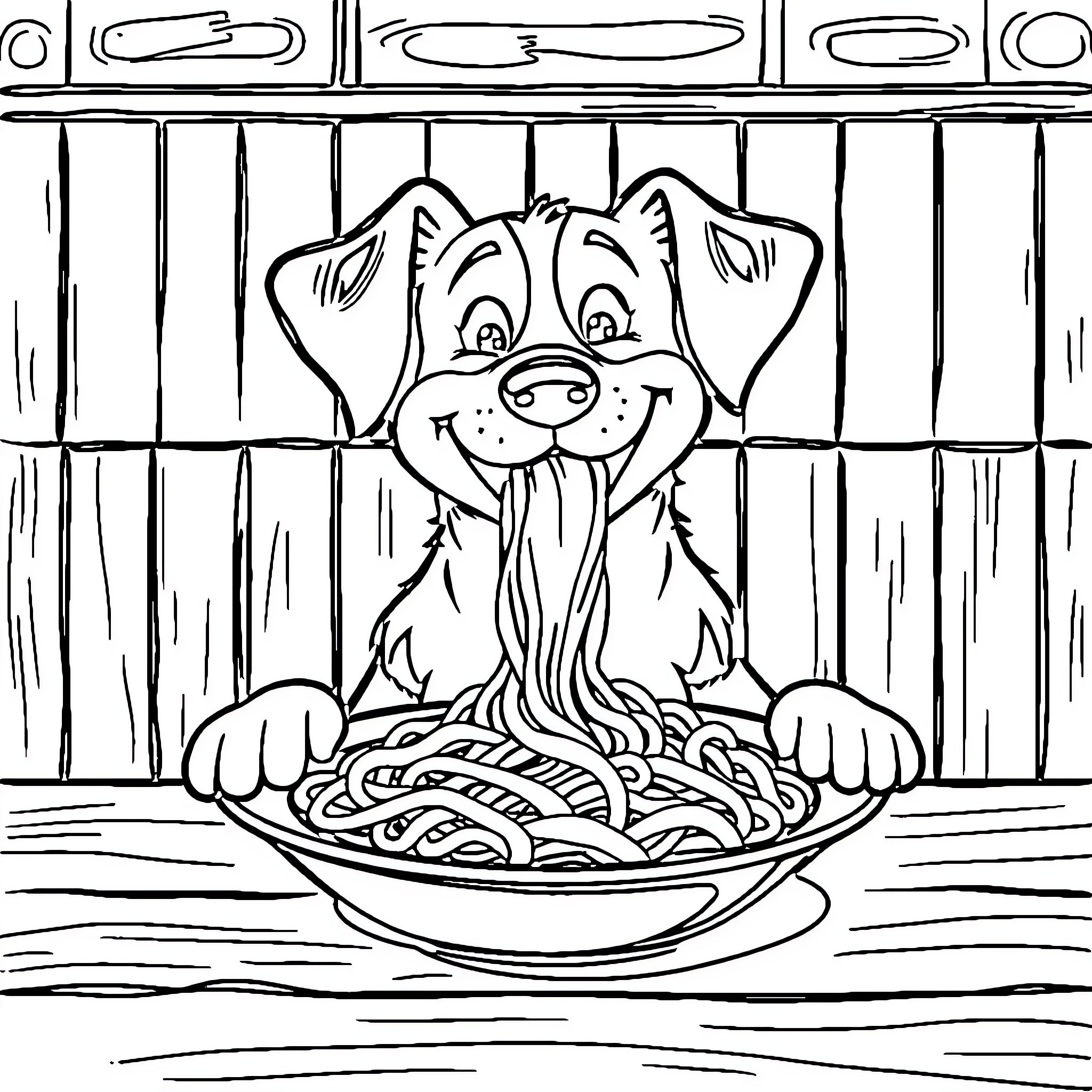Dog Enjoying a Hearty Meal Coloring Page (free black-and-white line drawing printable PDF for all, from beginners to advanced learners, including children, teens, adults, and seniors)
