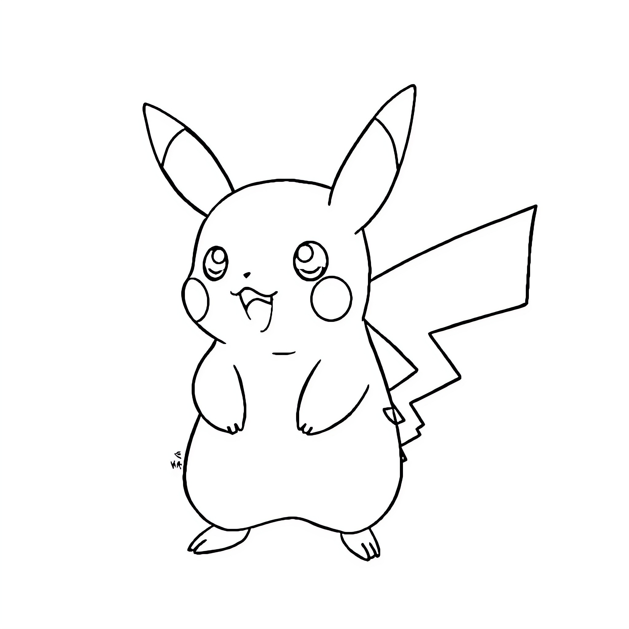 Pikachu in a simple outline style Coloring Page (free black-and-white line drawing printable PDF for all, from beginners to advanced learners, including children, teens, adults, and seniors)
