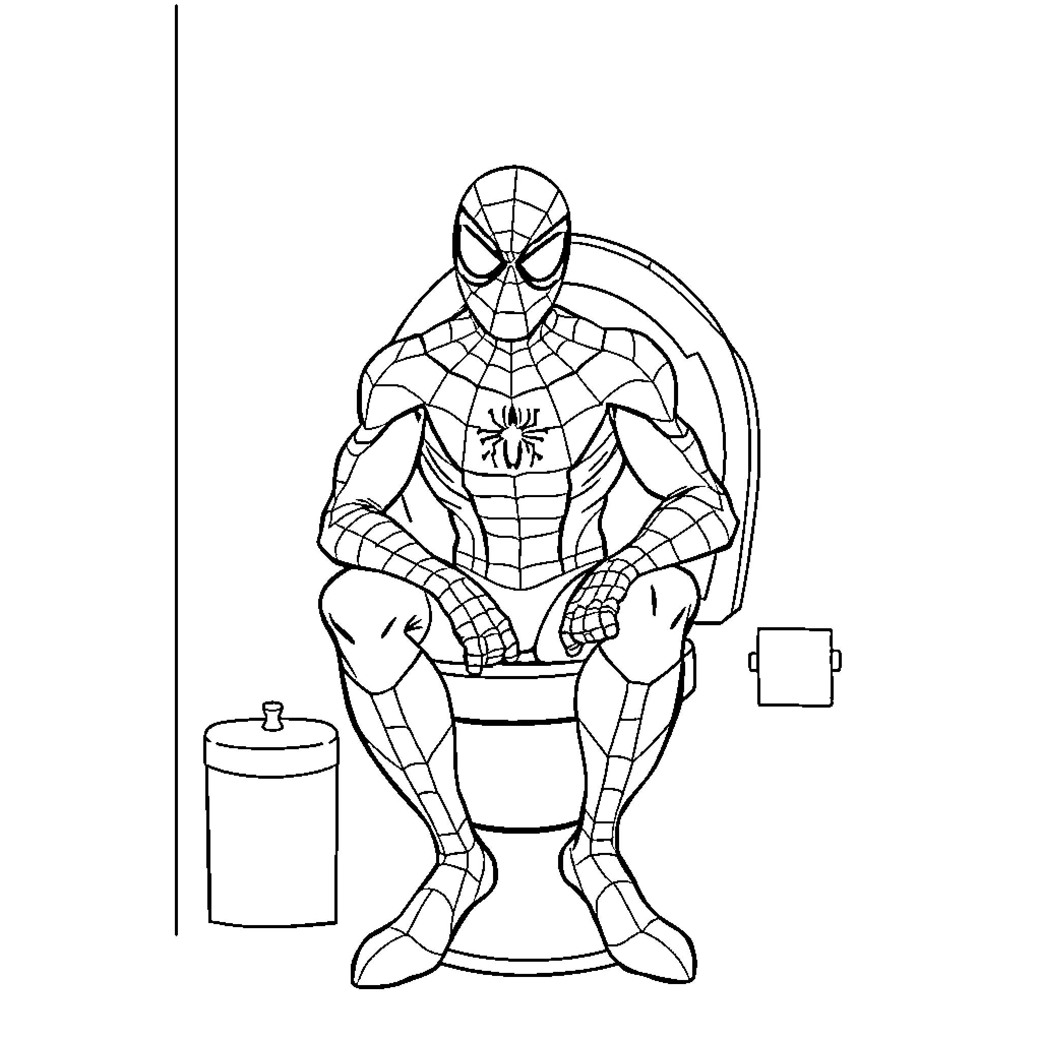 Spider-Man relaxing and resting Coloring Page (free black-and-white line drawing printable PDF for all, from beginners to advanced learners, including children, teens, adults, and seniors)