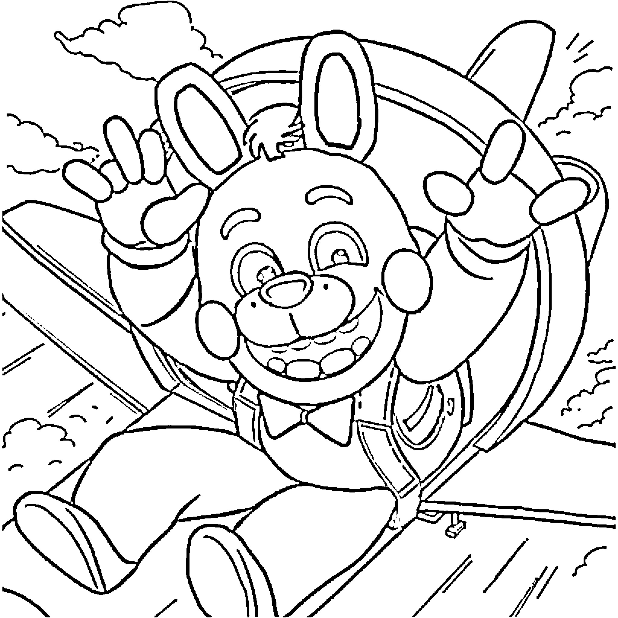 Bonnie the Rabbit's Joyful Adventure Coloring Page (free black-and-white line drawing printable PDF for all, from beginners to advanced learners, including children, teens, adults, and seniors)