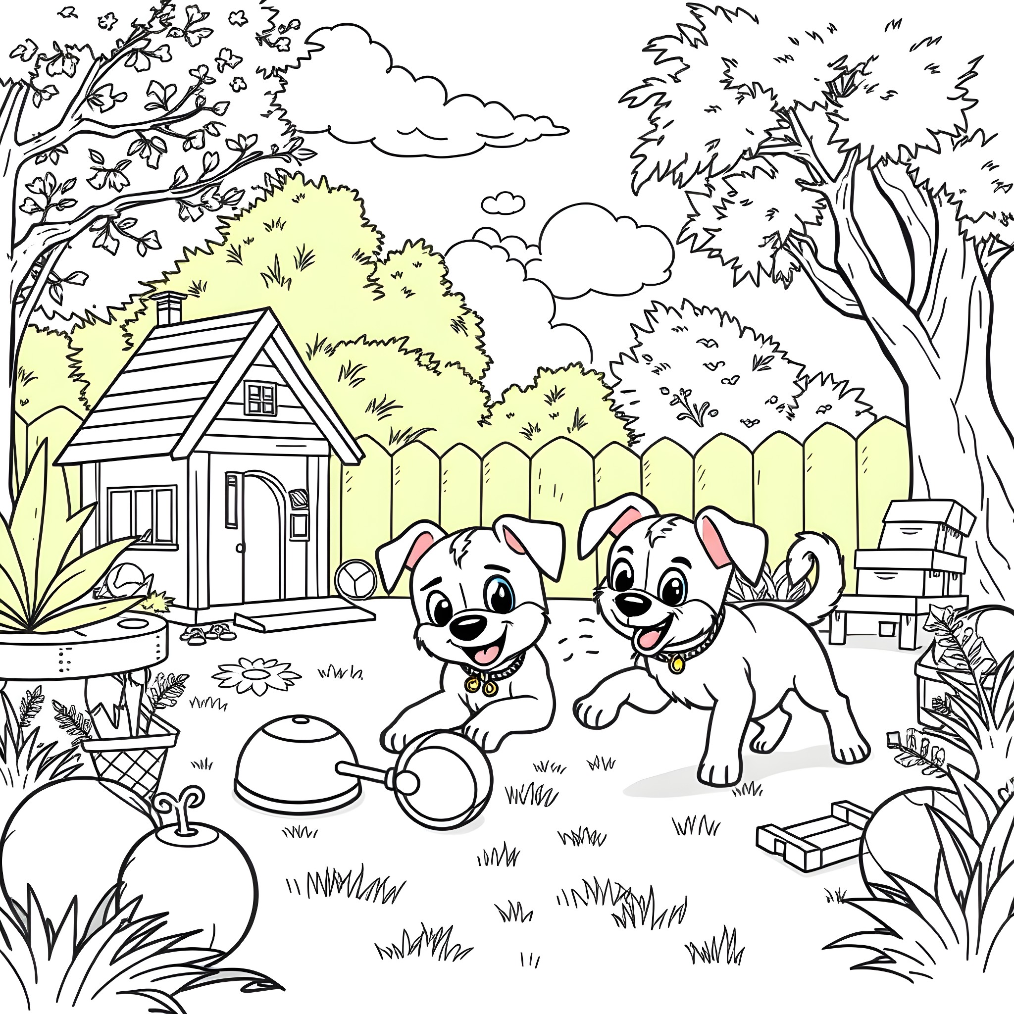 Bluey's Playful Adventure in the Yard Coloring Page (free black-and-white line drawing printable PDF for all, from beginners to advanced learners, including children, teens, adults, and seniors)