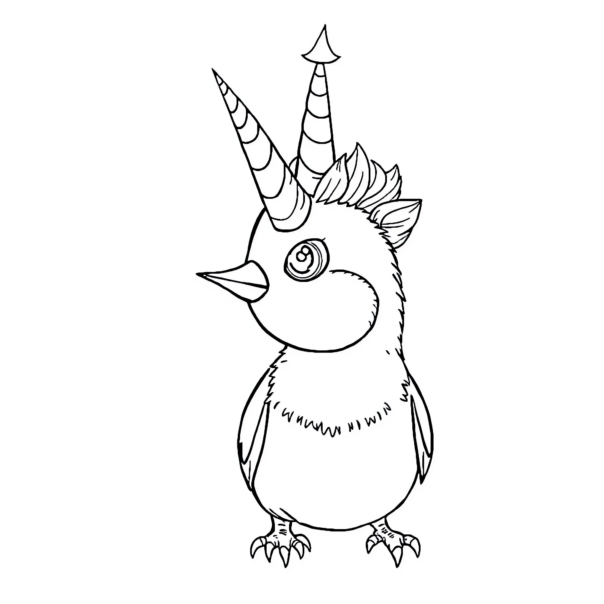 Squirrel with a whimsical unicorn-like horn Coloring Page (free black-and-white line drawing printable PDF for all, from beginners to advanced learners, including children, teens, adults, and seniors)