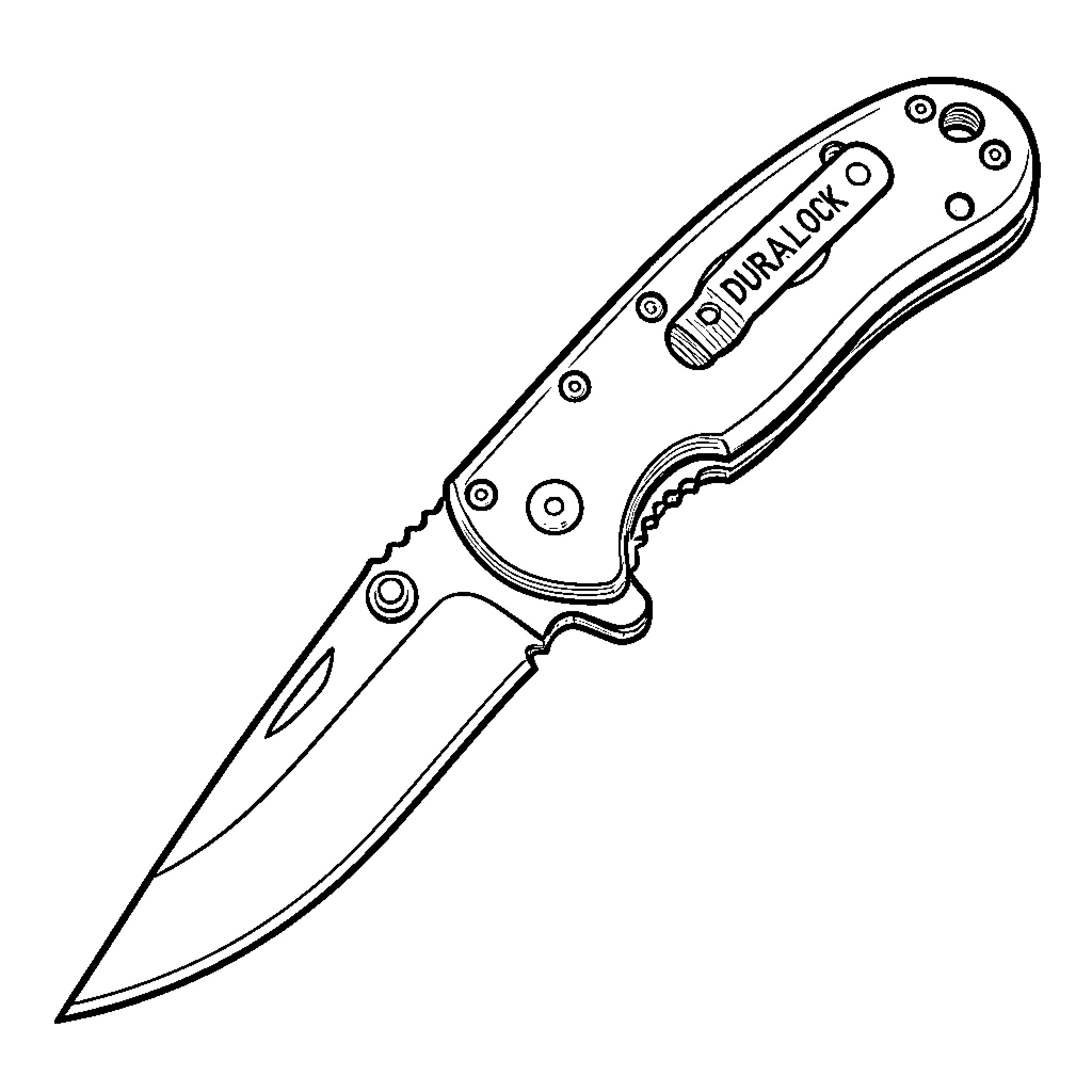 Knife resting on a plain white background Coloring Page (free black-and-white line drawing printable PDF for all, from beginners to advanced learners, including children, teens, adults, and seniors)